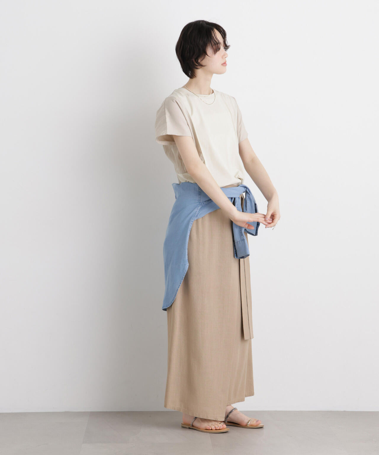 タフタコンビバックギャザーデザインカットトップス
