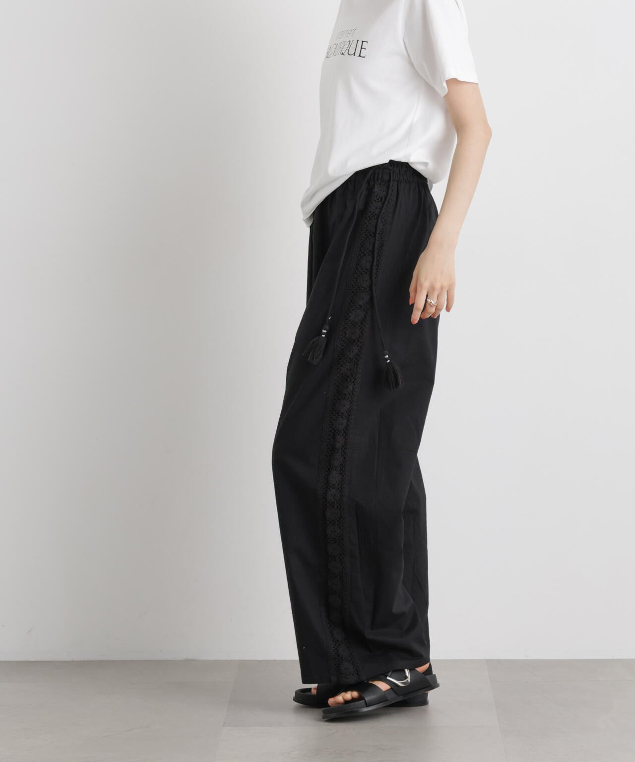 made in INDIA サイドレースワイドパンツ