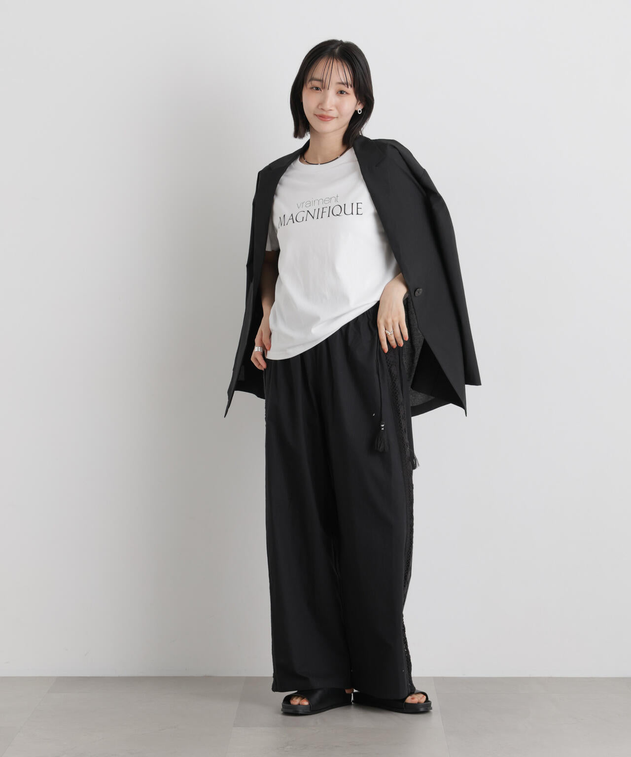 made in INDIA サイドレースワイドパンツ