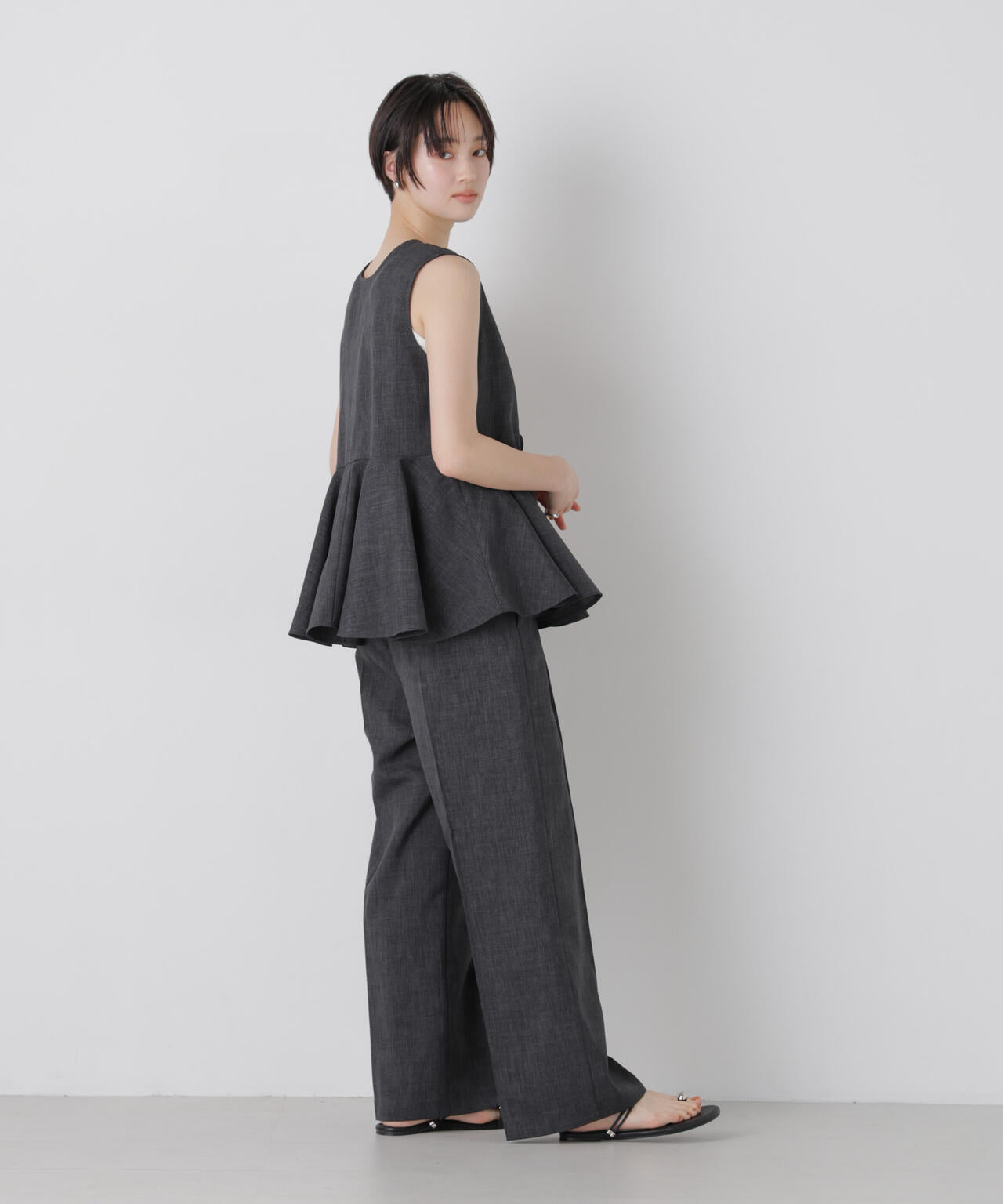 リネンライクワンタックセンタープレスパンツ(セットアップ可)