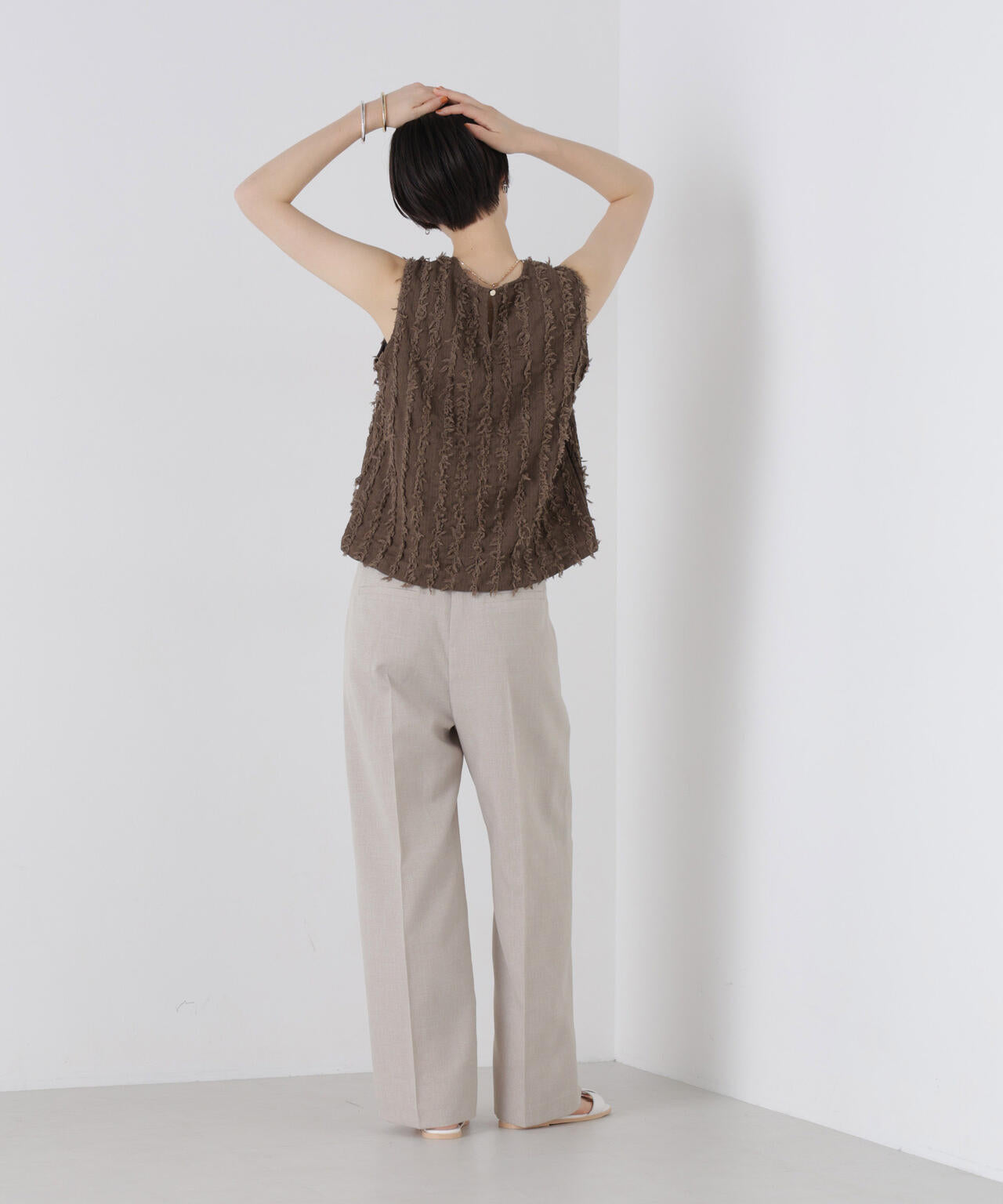 リネンライクワンタックセンタープレスパンツ(セットアップ可)
