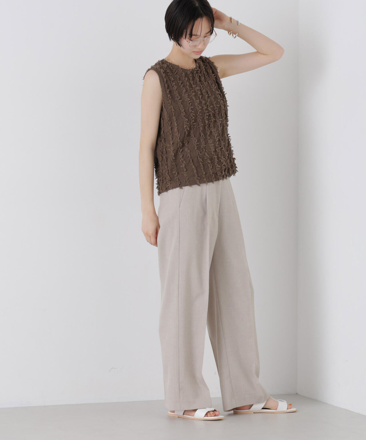 リネンライクワンタックセンタープレスパンツ(セットアップ可)