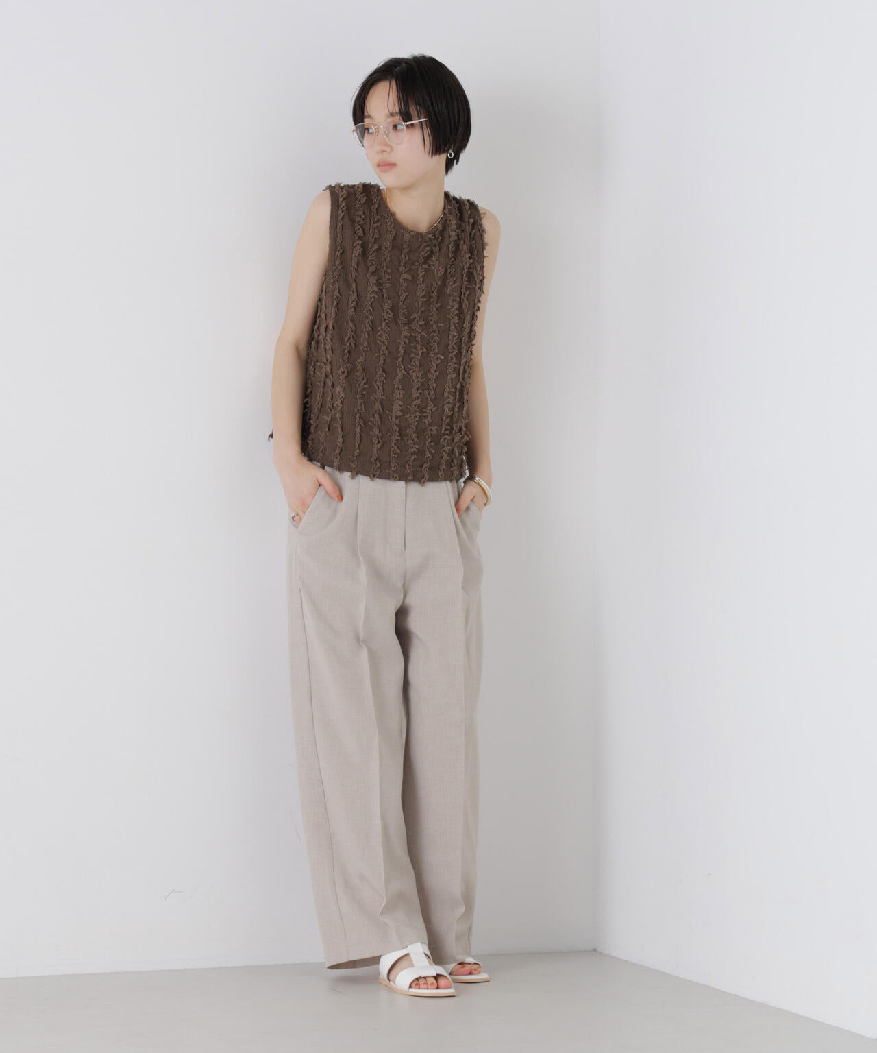 リネンライクワンタックセンタープレスパンツ(セットアップ可)