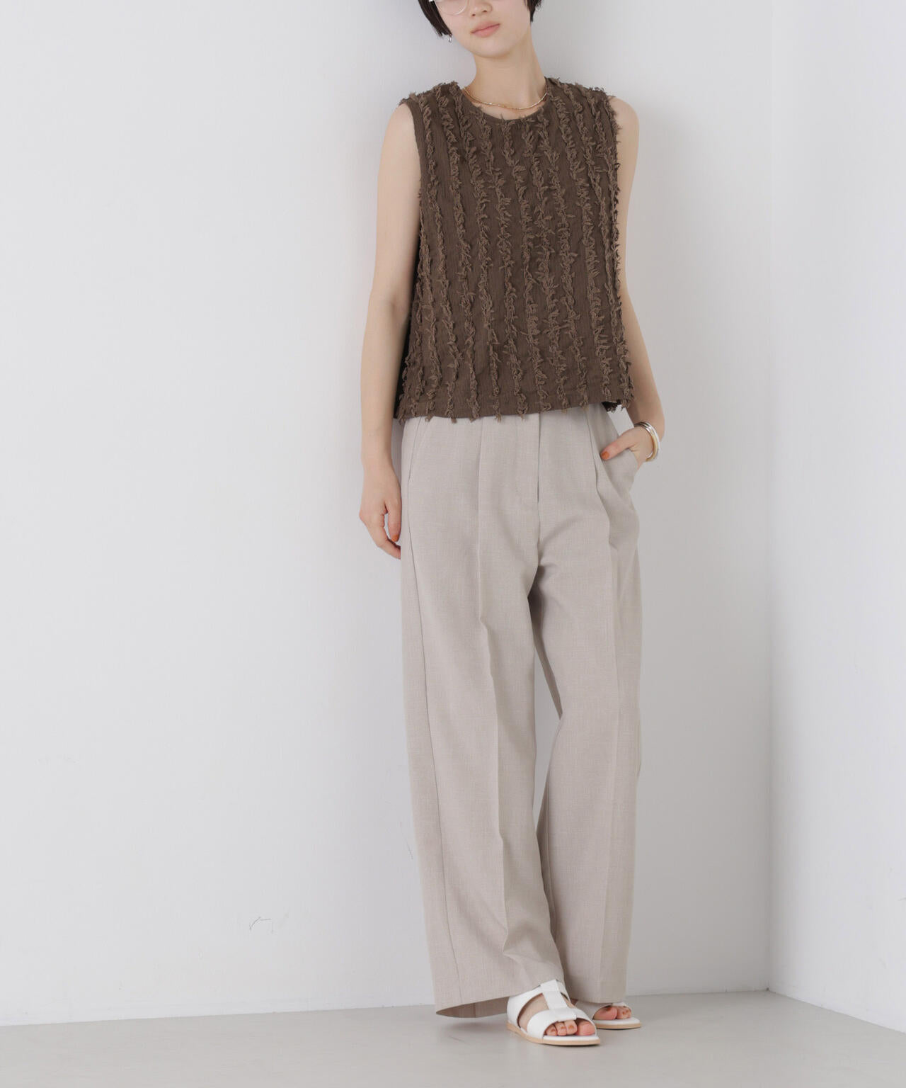 リネンライクワンタックセンタープレスパンツ(セットアップ可)