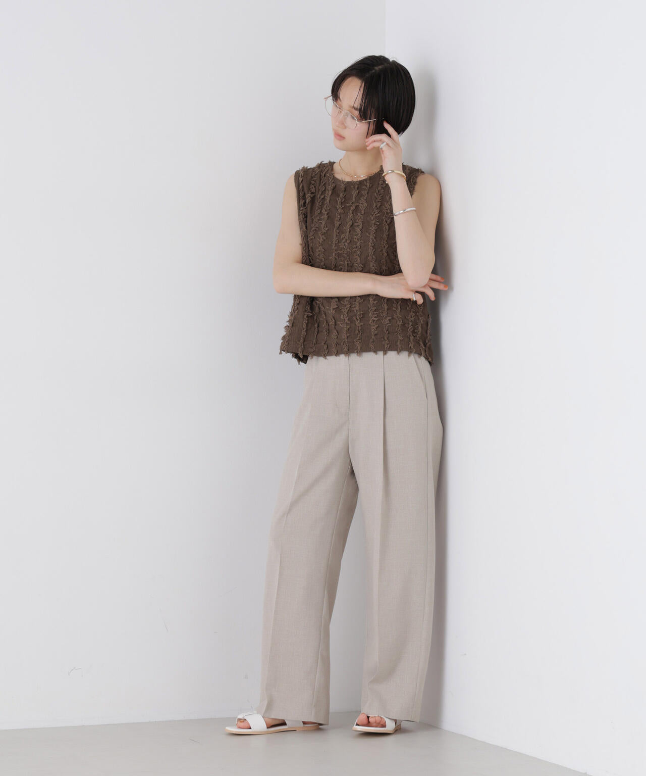 リネンライクワンタックセンタープレスパンツ(セットアップ可)