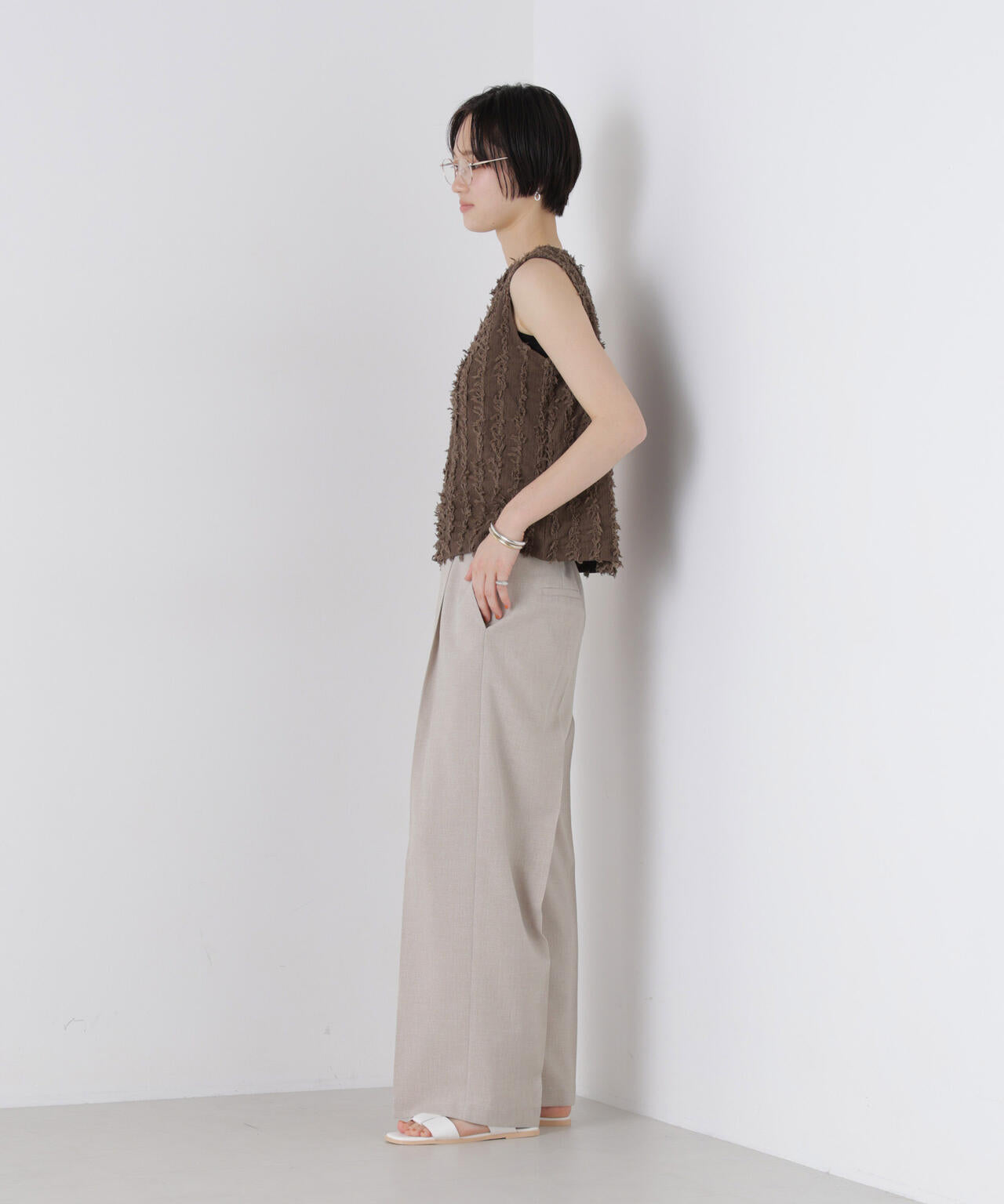 リネンライクワンタックセンタープレスパンツ(セットアップ可)