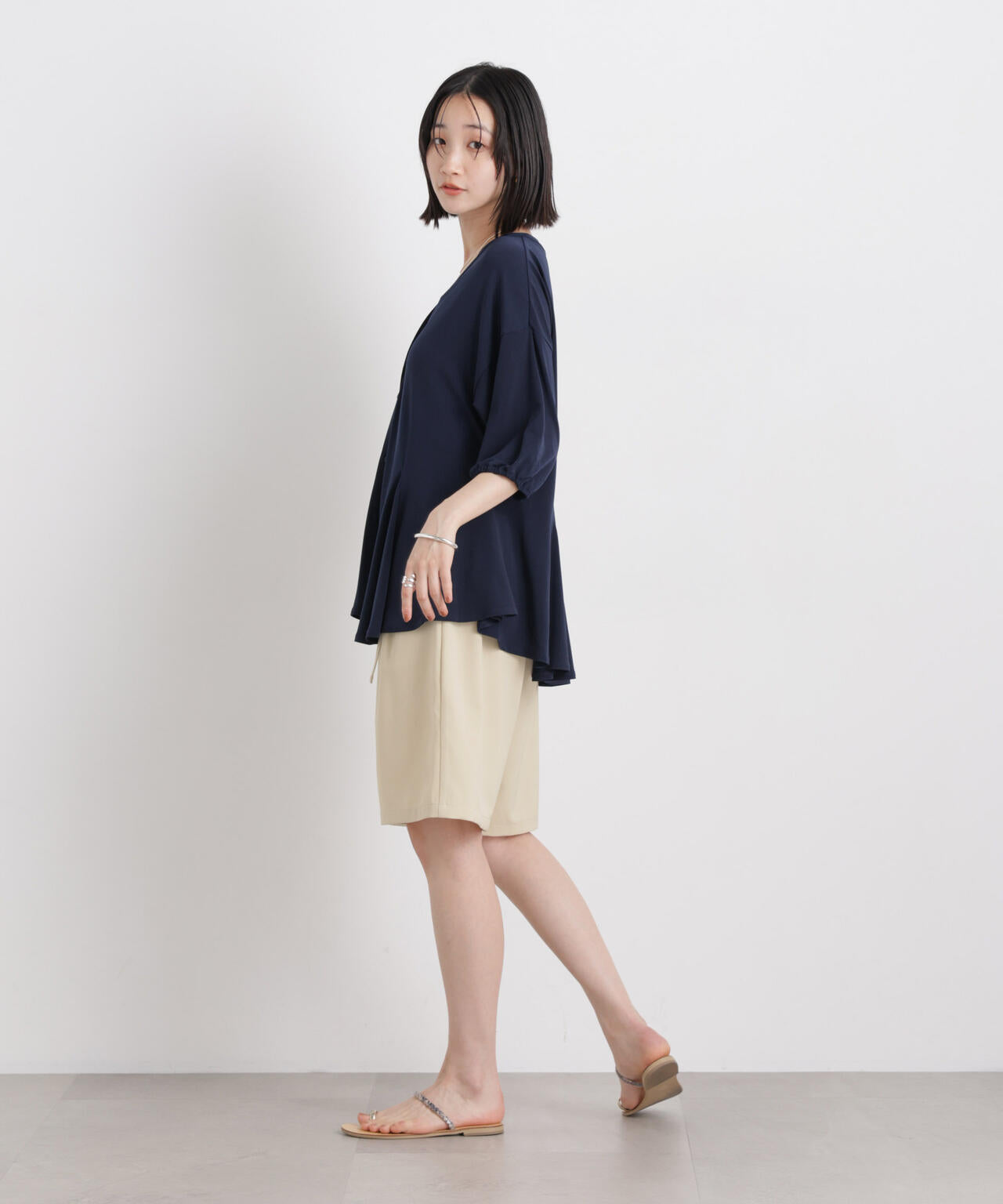 メランジストレッチベルト付ハーフパンツ(セットアップ可)