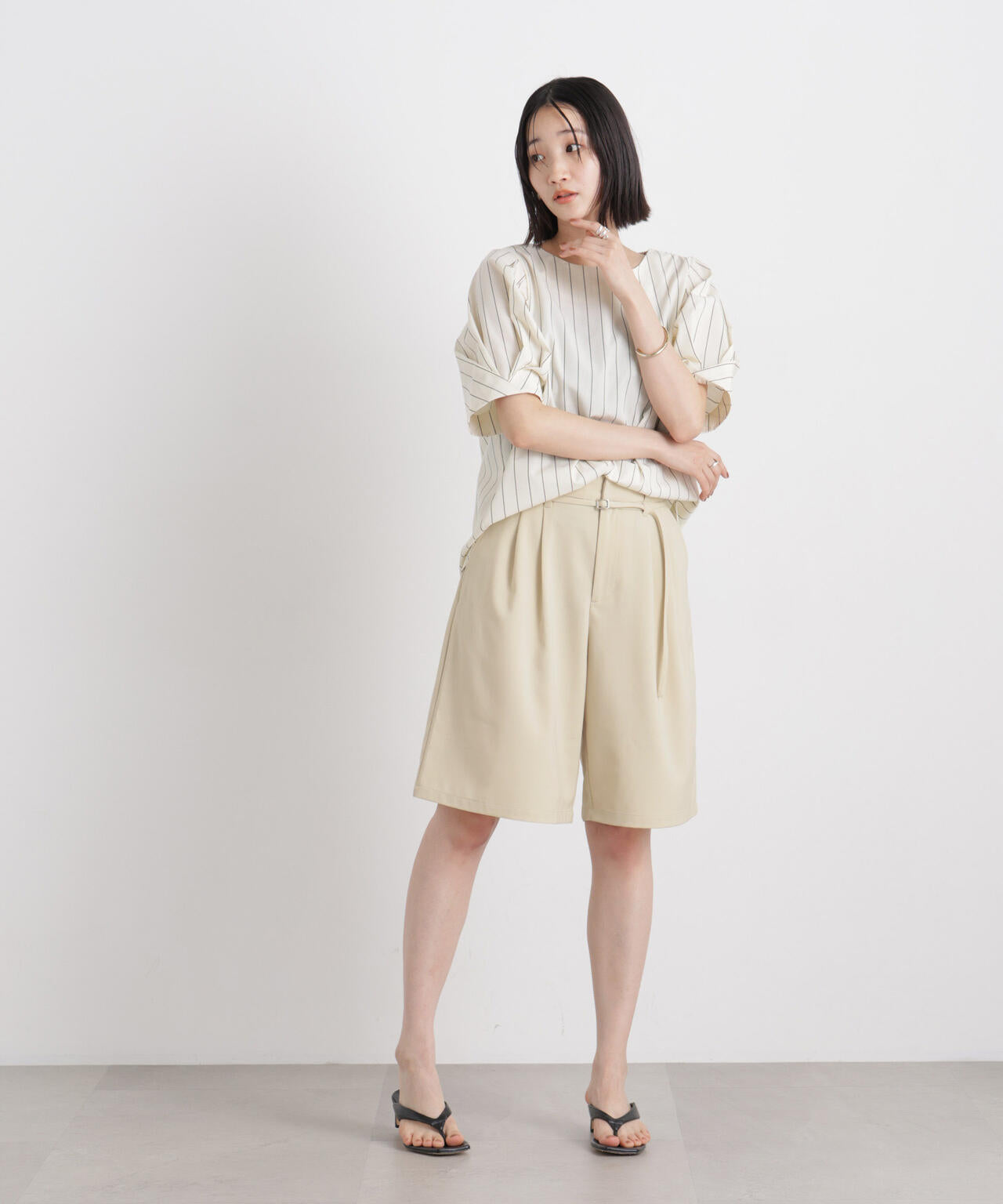 メランジストレッチベルト付ハーフパンツ(セットアップ可)