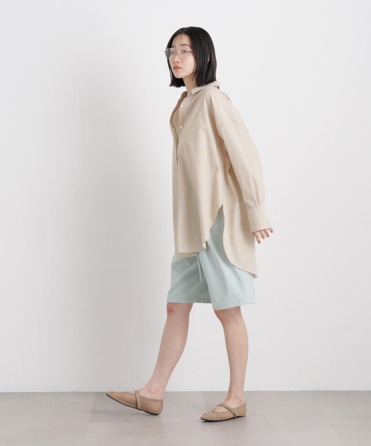 メランジストレッチベルト付ハーフパンツ(セットアップ可)