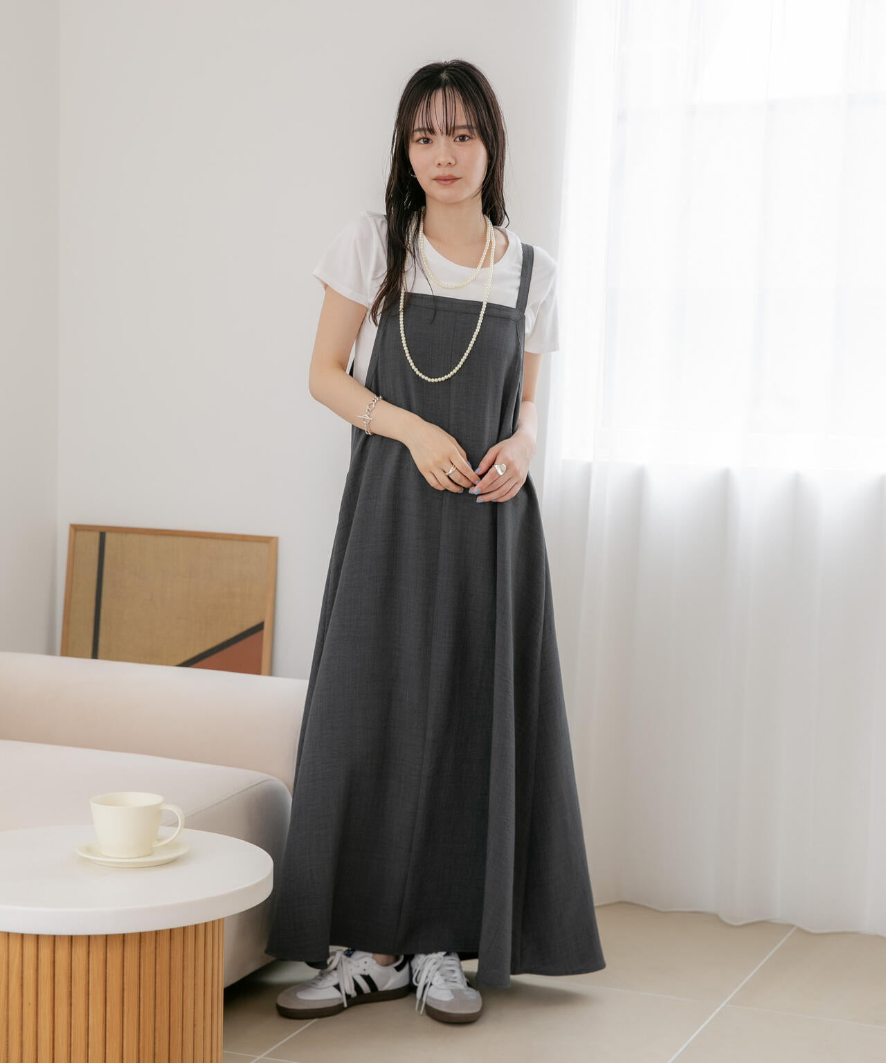 WEB限定/多機能素材 前後2wayショルダーストラップワンピース