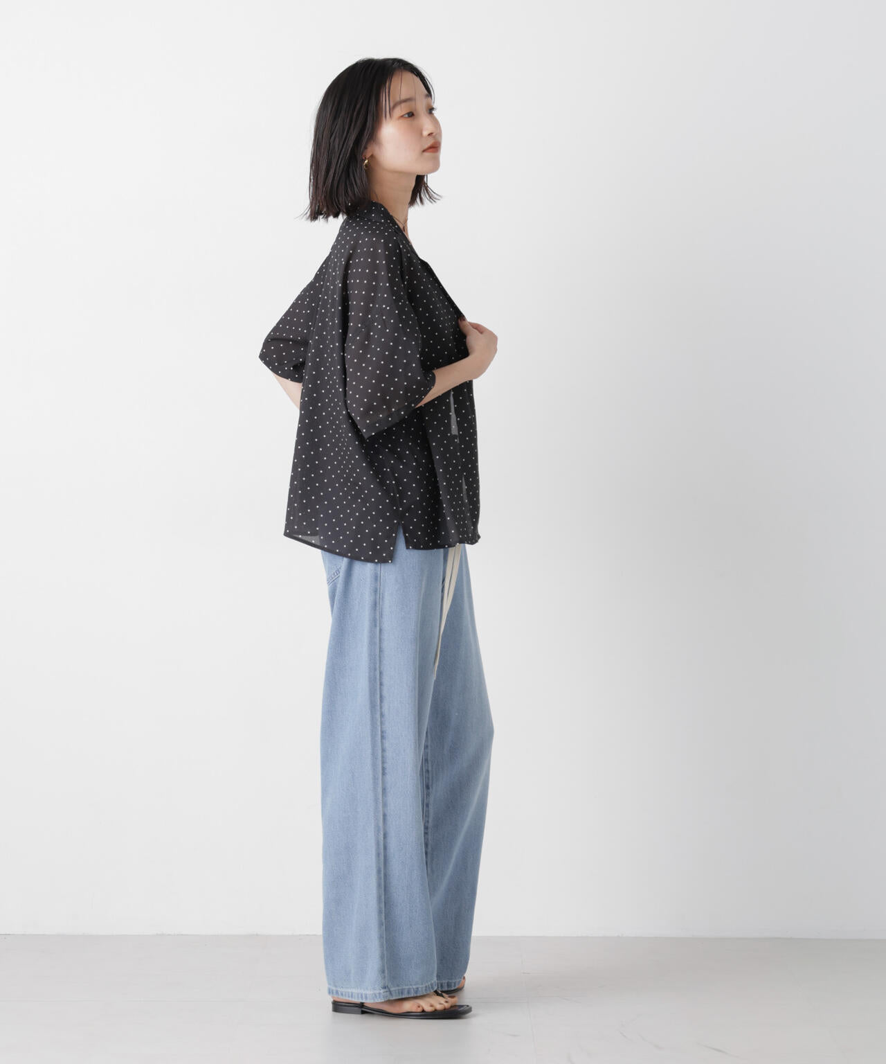オープンカラーハーフスリーブドットシャツ(セットアップ可)