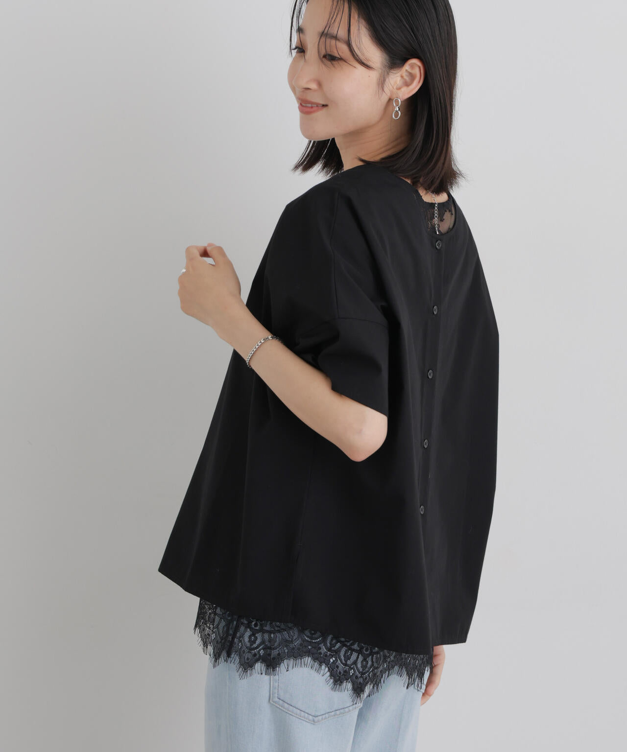 前後2wayバックボタンワイドドロップブラウス
