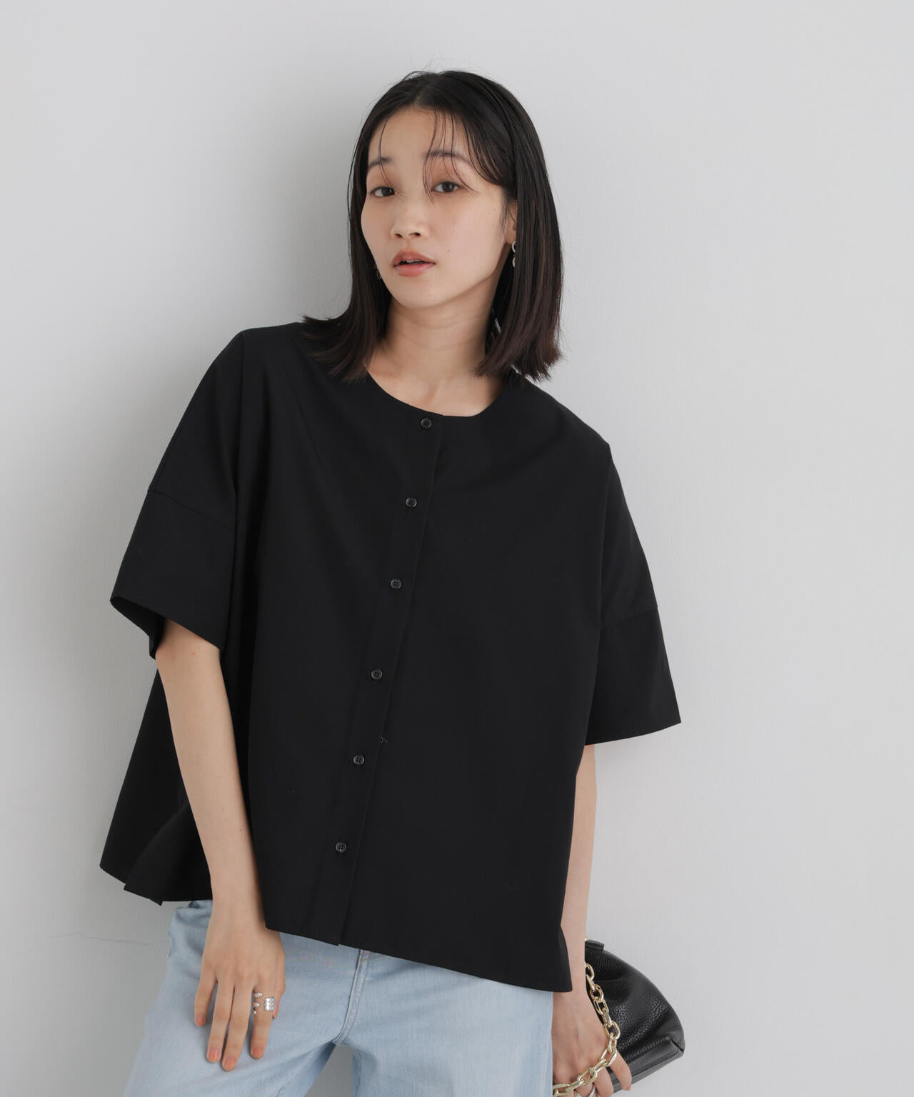 前後2wayバックボタンワイドドロップブラウス