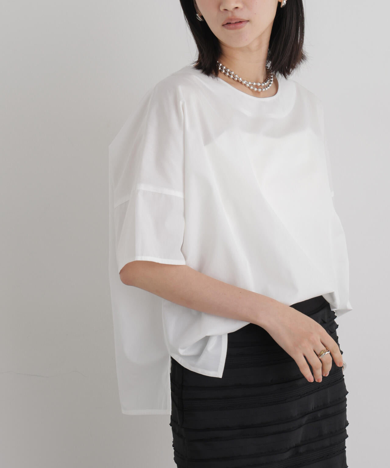 前後2wayバックボタンワイドドロップブラウス