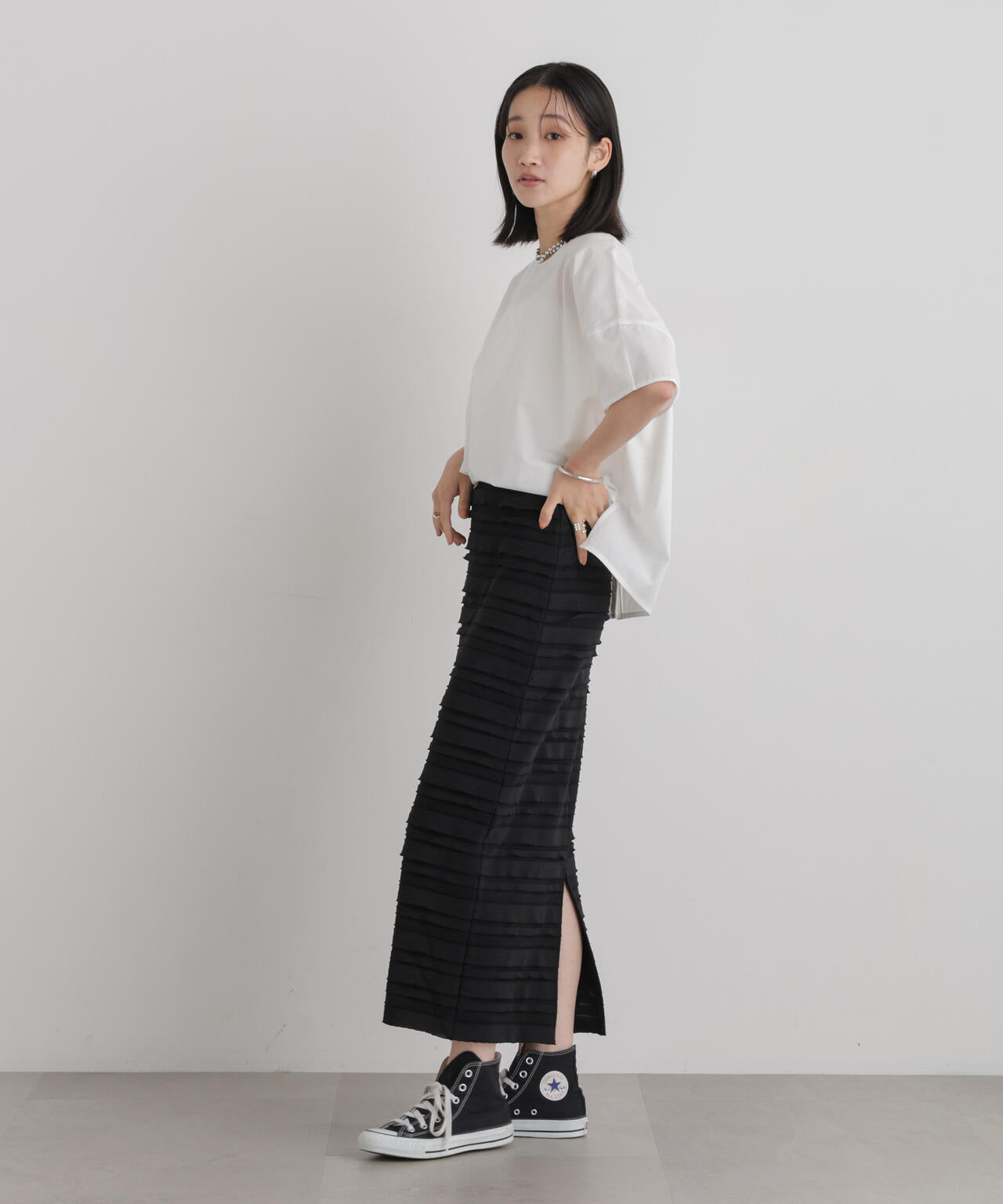 前後2wayバックボタンワイドドロップブラウス