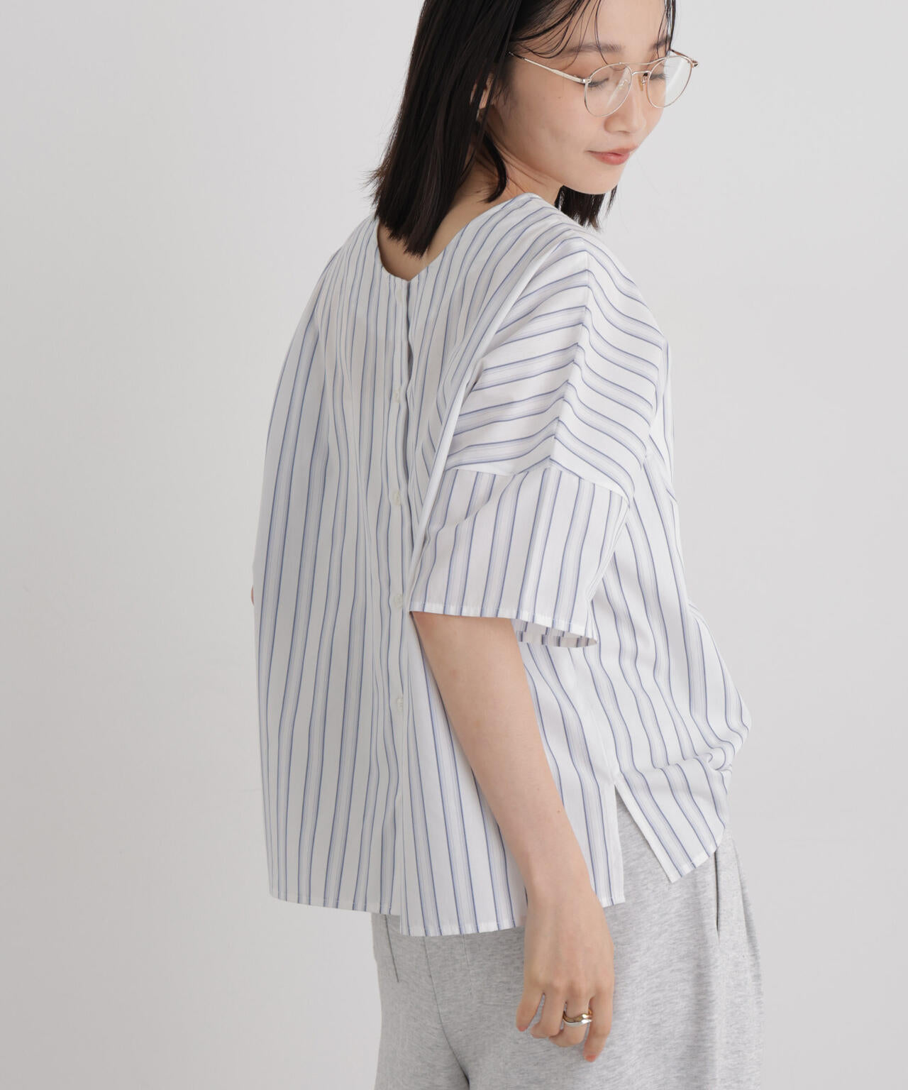 前後2wayバックボタンワイドドロップブラウス