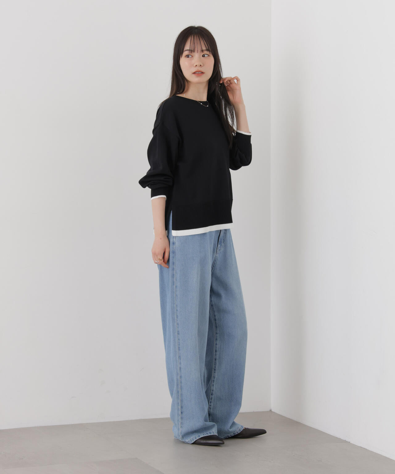 洗濯機洗可配色ボートネックワイドトップス