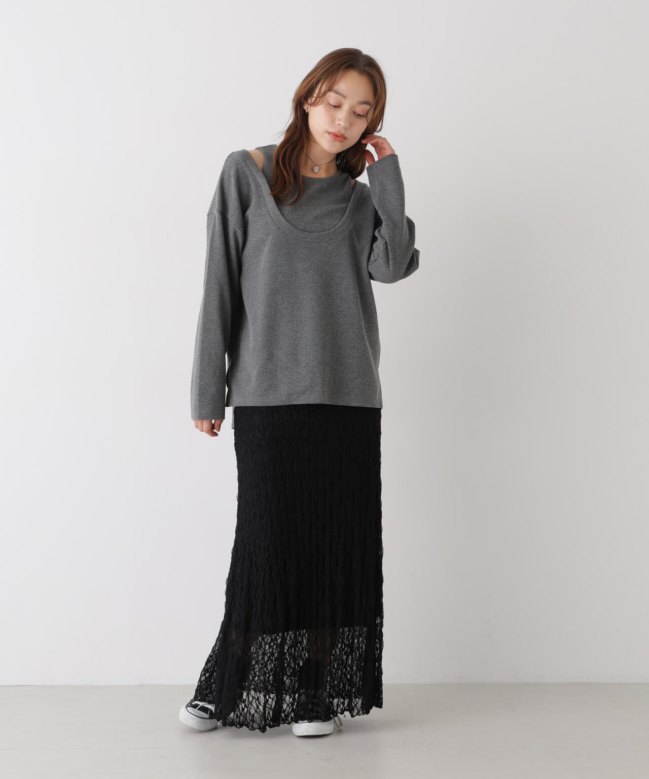 フェイクレイヤードワッフルカットトップス