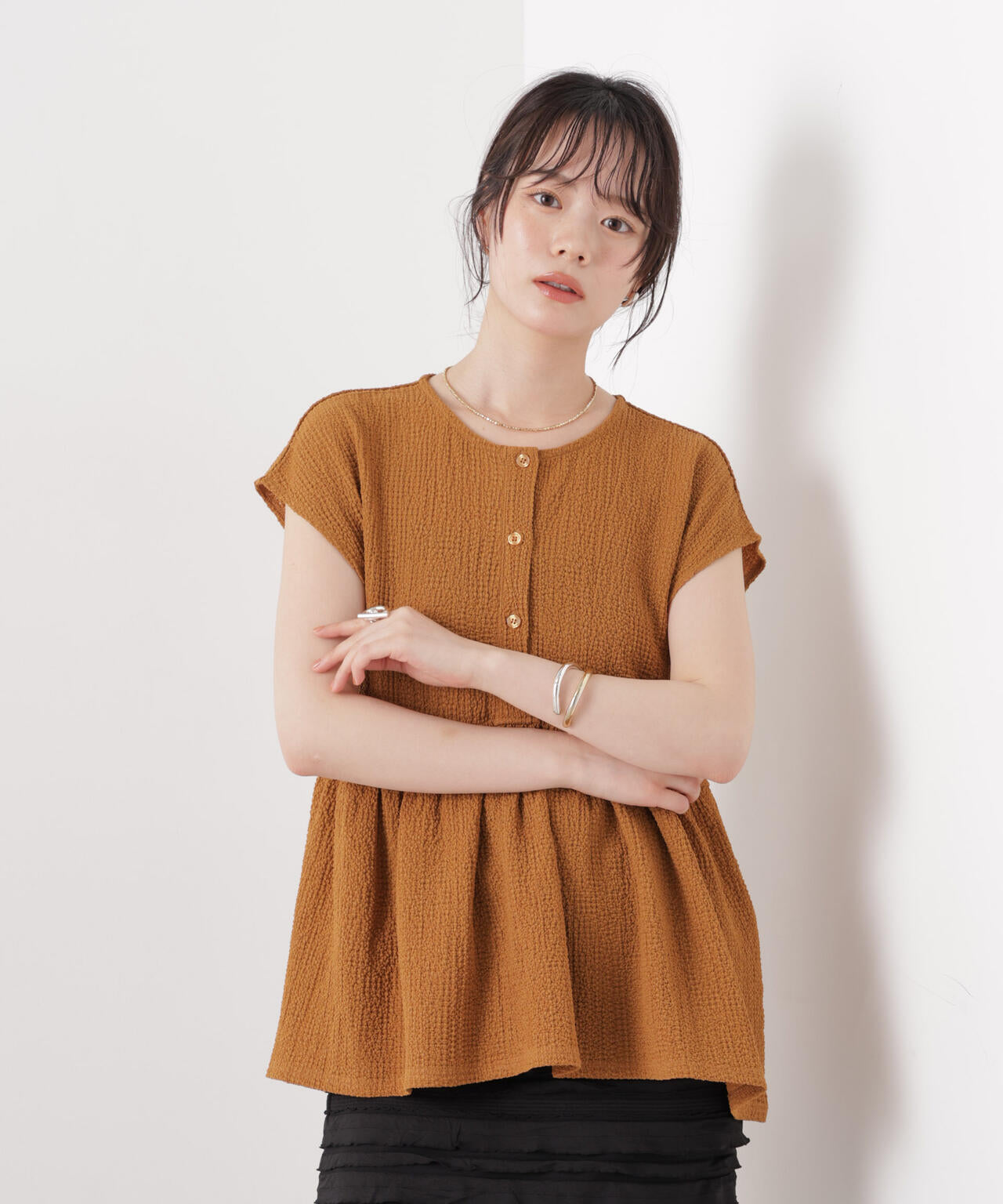フクレジャガードカットギャザーブラウス