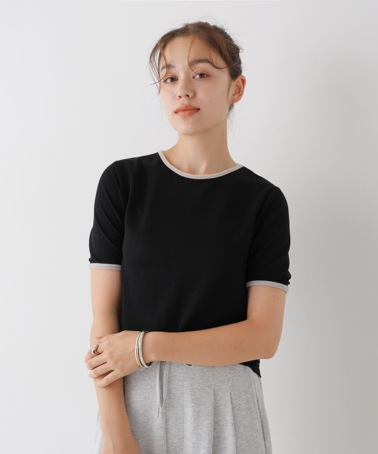 WEB限定/ベロアパイピングリンガーTシャツ