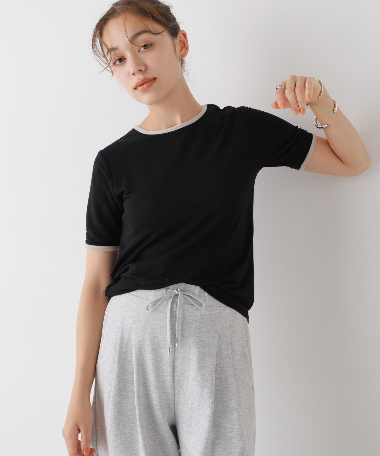WEB限定/ベロアパイピングリンガーTシャツ