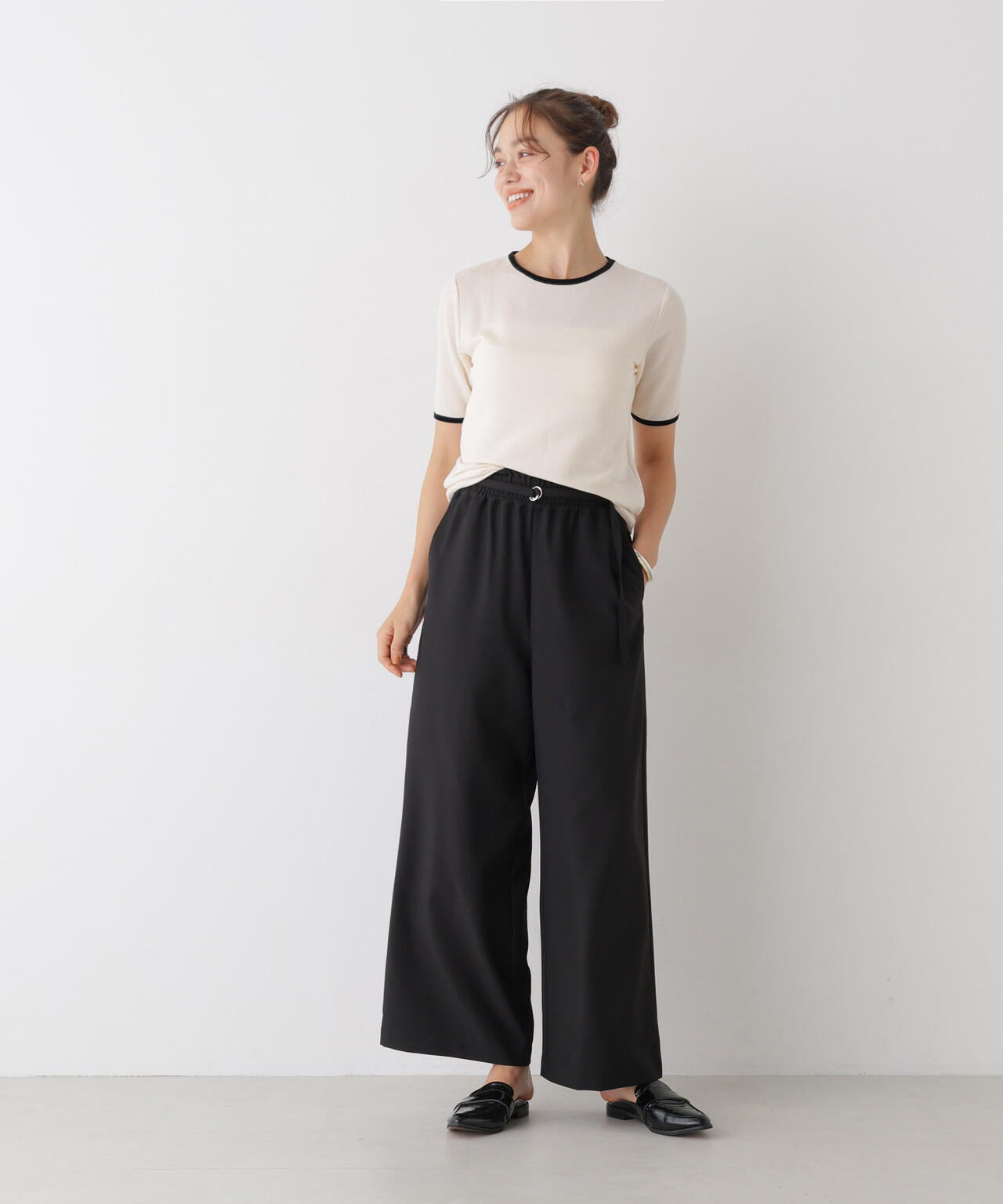 ベルト付きツイルワイドパンツ(セットアップ可)