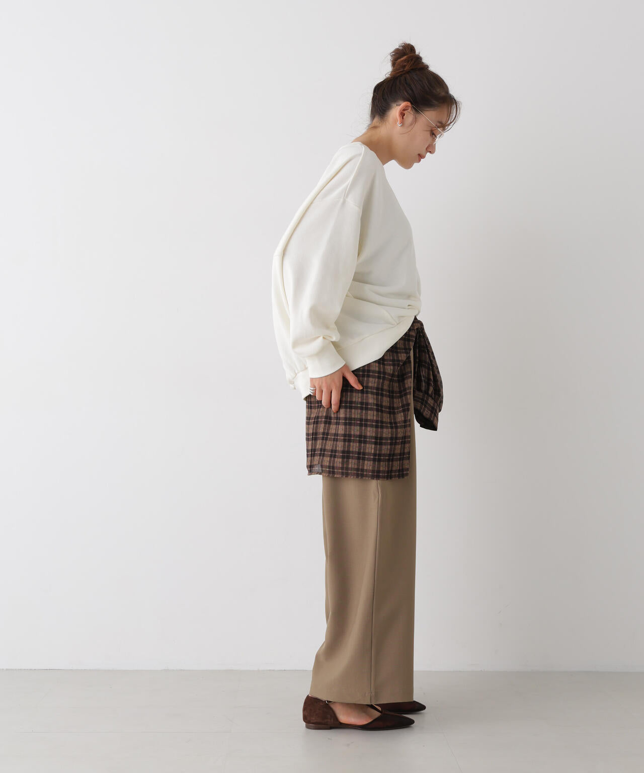 ベルト付きツイルワイドパンツ(セットアップ可)
