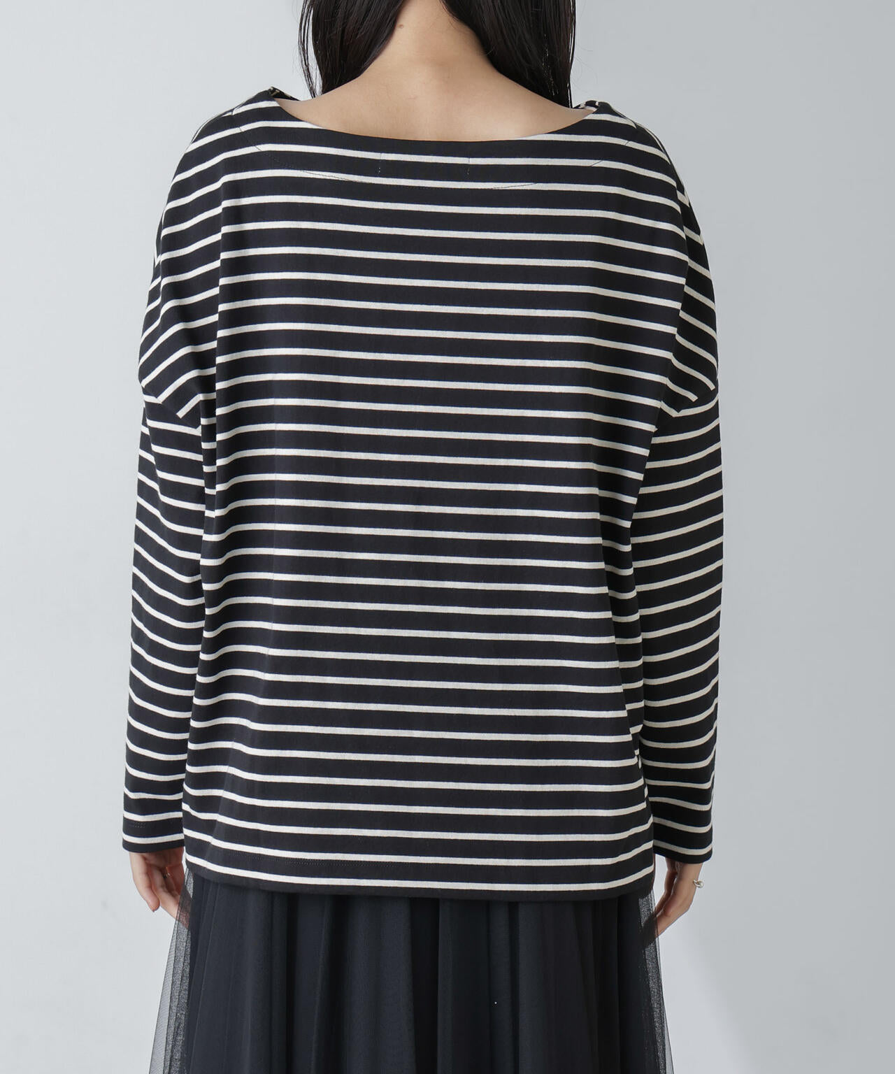 WEB限定/ボーダーワイドドロップトップス