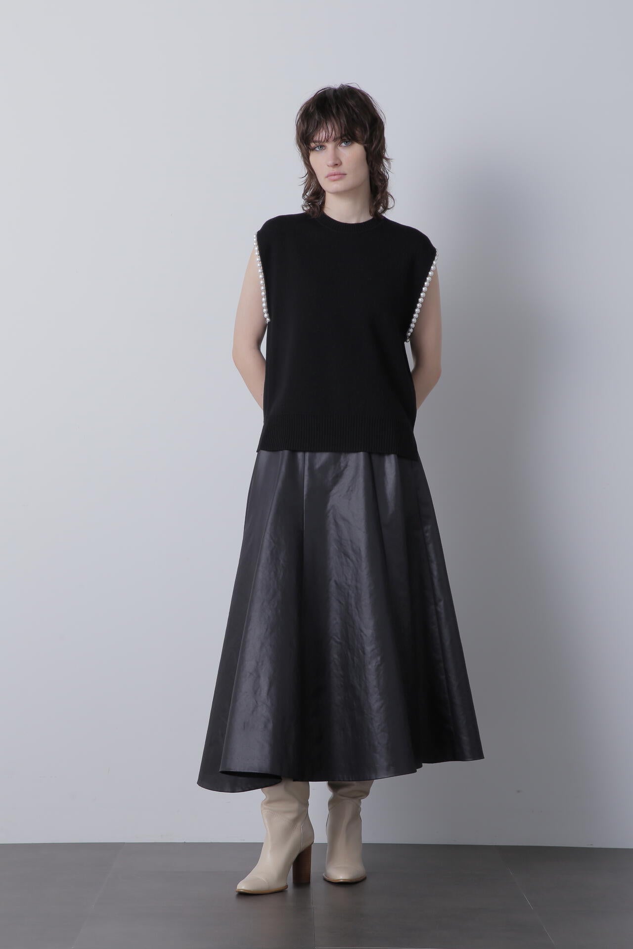 【TV着用】【Marisol 10月号掲載商品】レザーライクサテンスカート