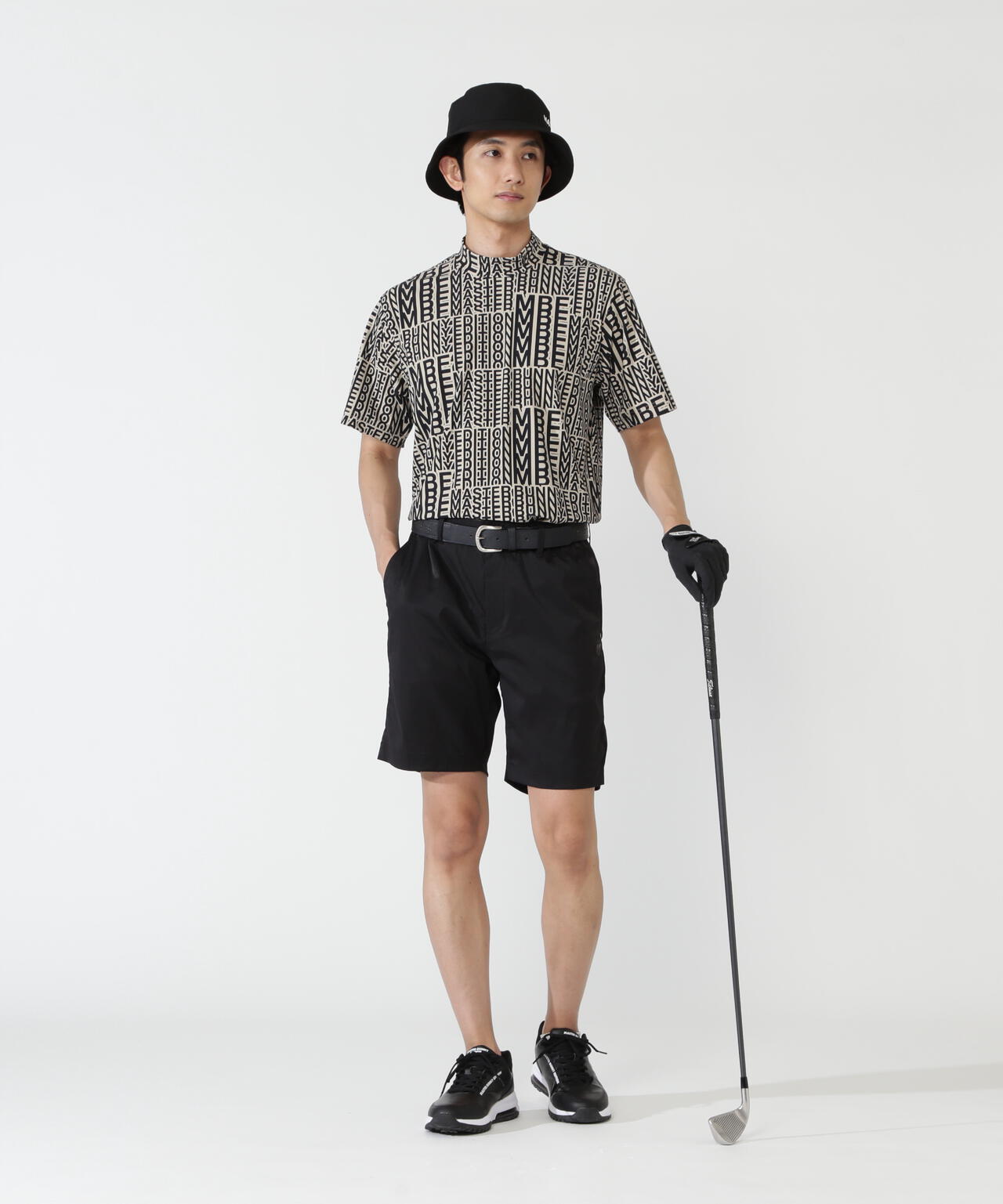 ナイロンストレッチ半袖ロゴハイネックカットソー