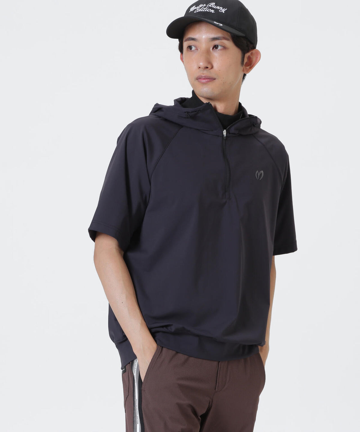 Nyベアムース半袖ハーフジップフーディプルオーバー (MENS)