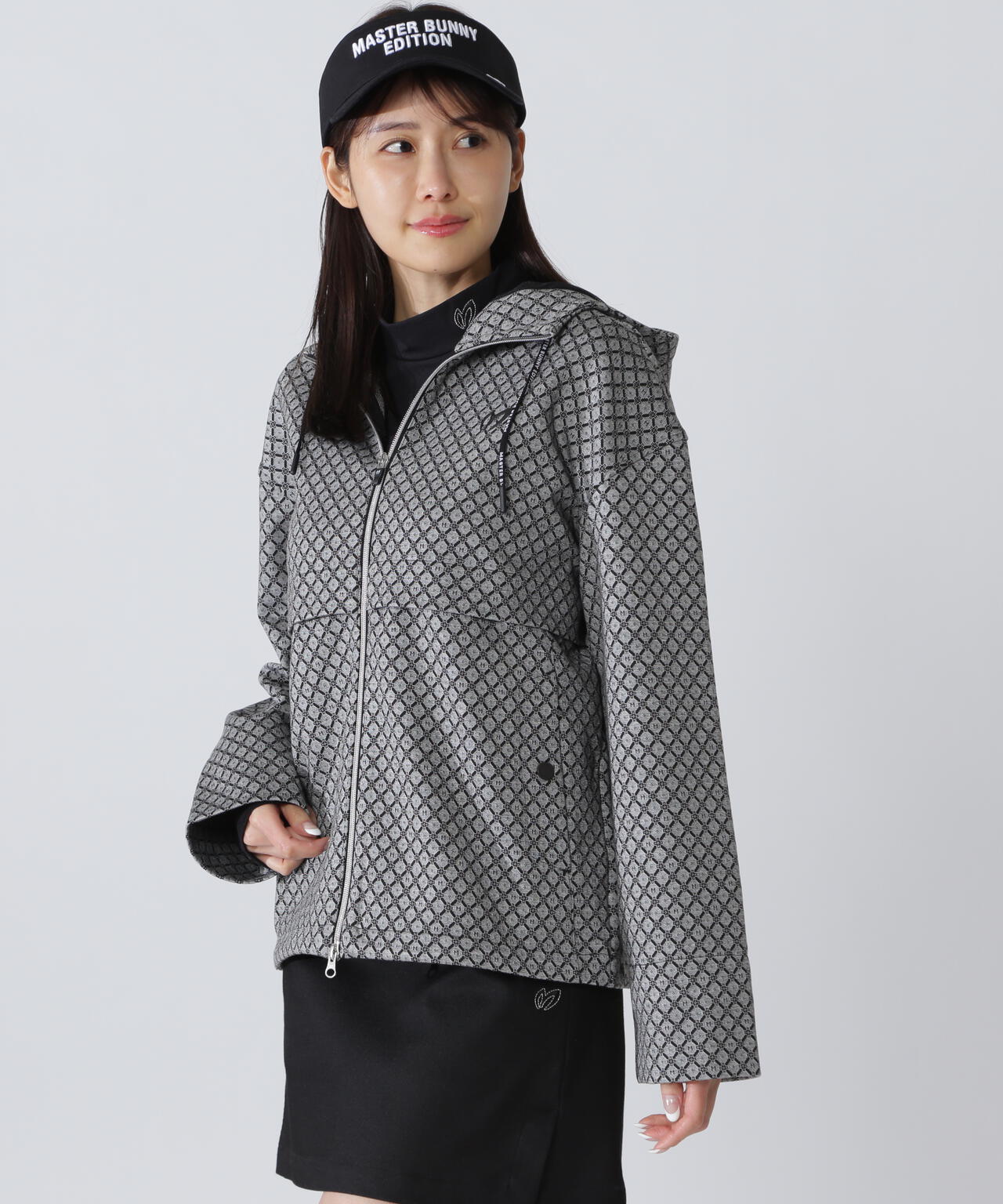 小紋ジャガードジップアップカットフーディブルゾン