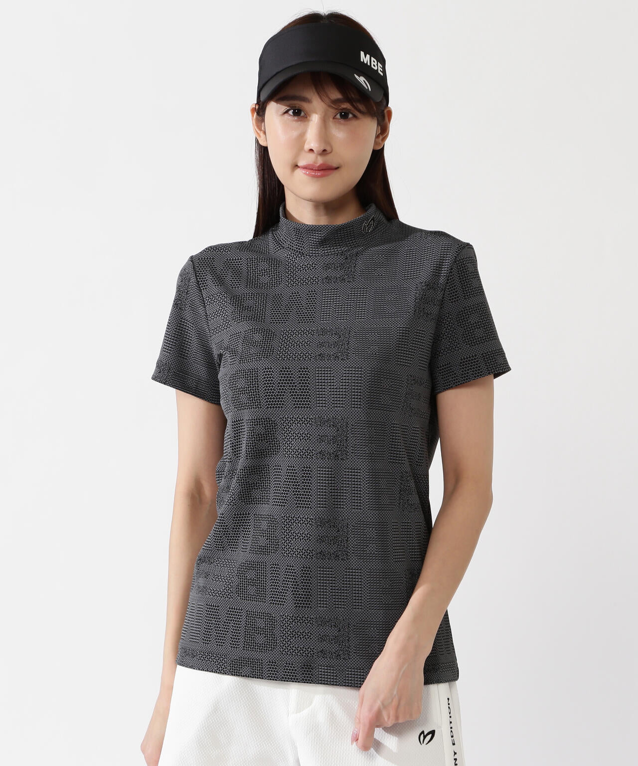 チェックジャガード半袖ハイネックカットソー
