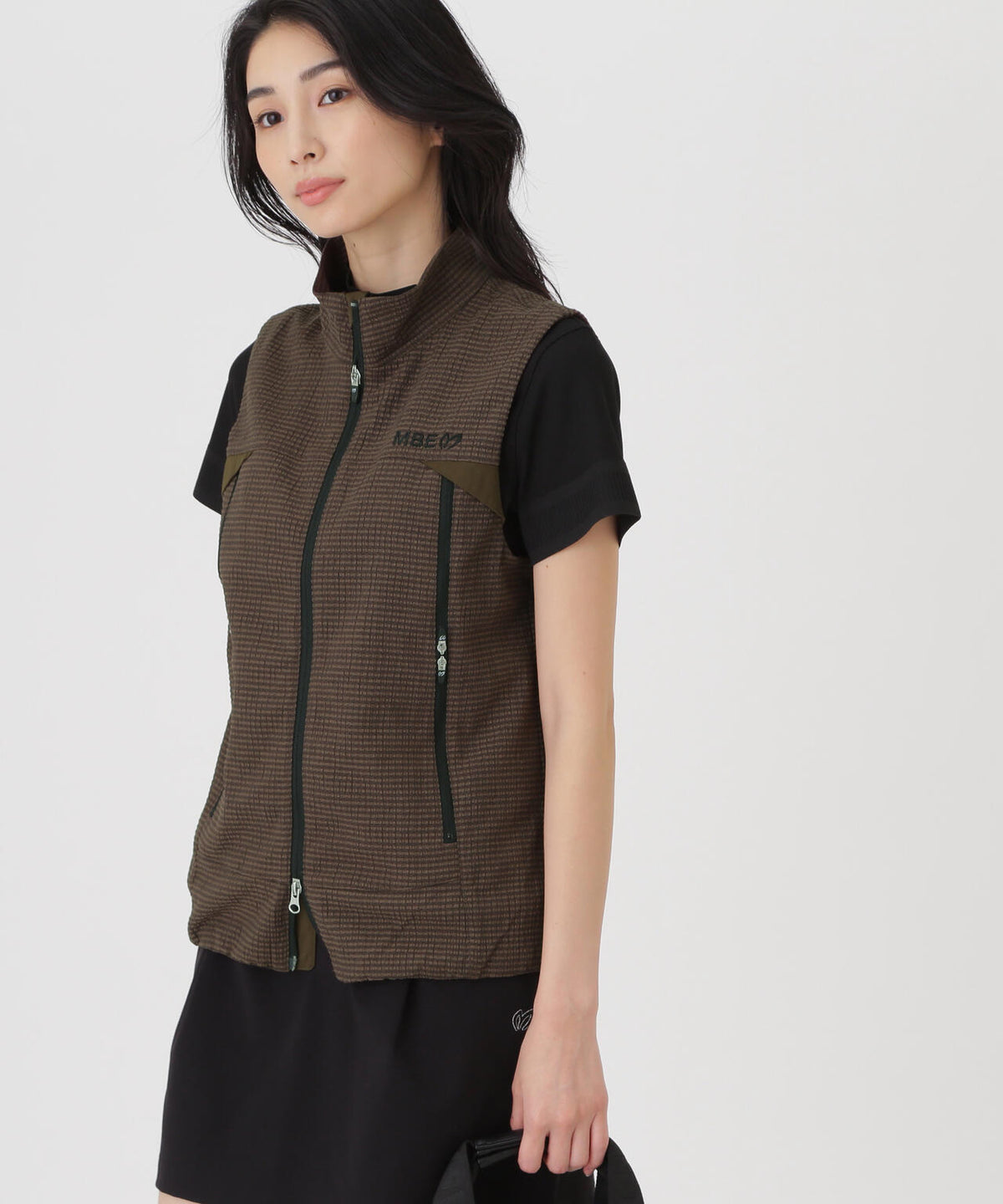 ミアチェックジャガードフルジップスタンドベスト (WOMENS)