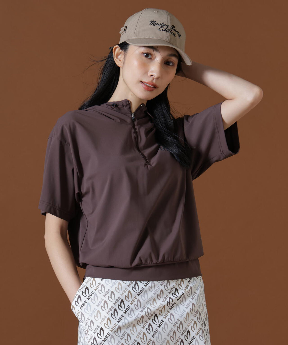 Nyベアムース半袖ハーフジップフーディプルオーバー (WOMENS)