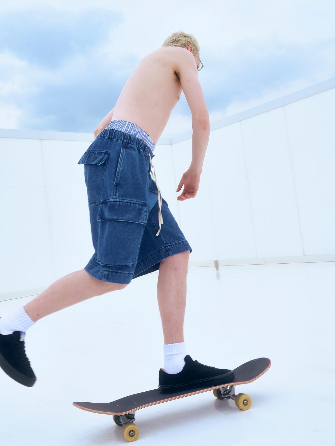 B omnivore/ビーオムニボー　DENIM CARGO SHORTS デニムカーゴショーツ