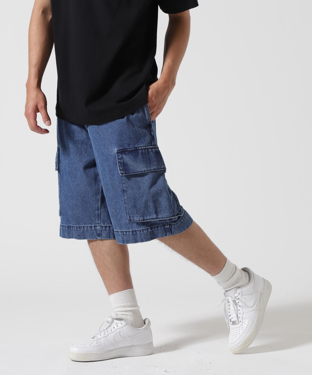 B omnivore/ビーオムニボー　DENIM CARGO SHORTS デニムカーゴショーツ