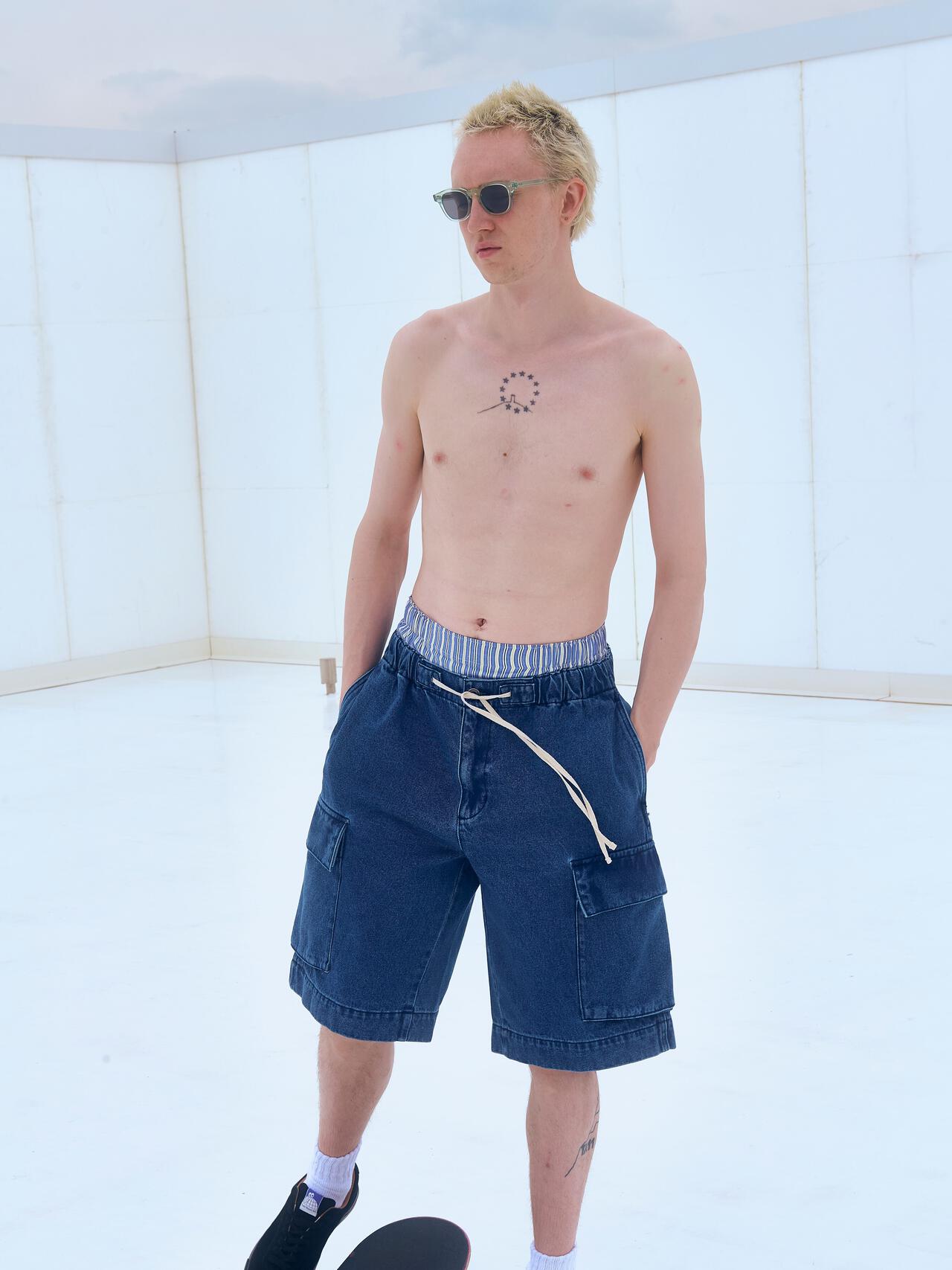 B omnivore/ビーオムニボー　DENIM CARGO SHORTS デニムカーゴショーツ