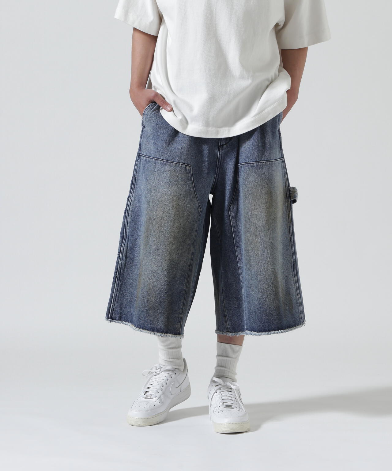 B omnivore/ビーオムニボー　W KNEE SHORTS DENIM ダブルニーショーツデニム