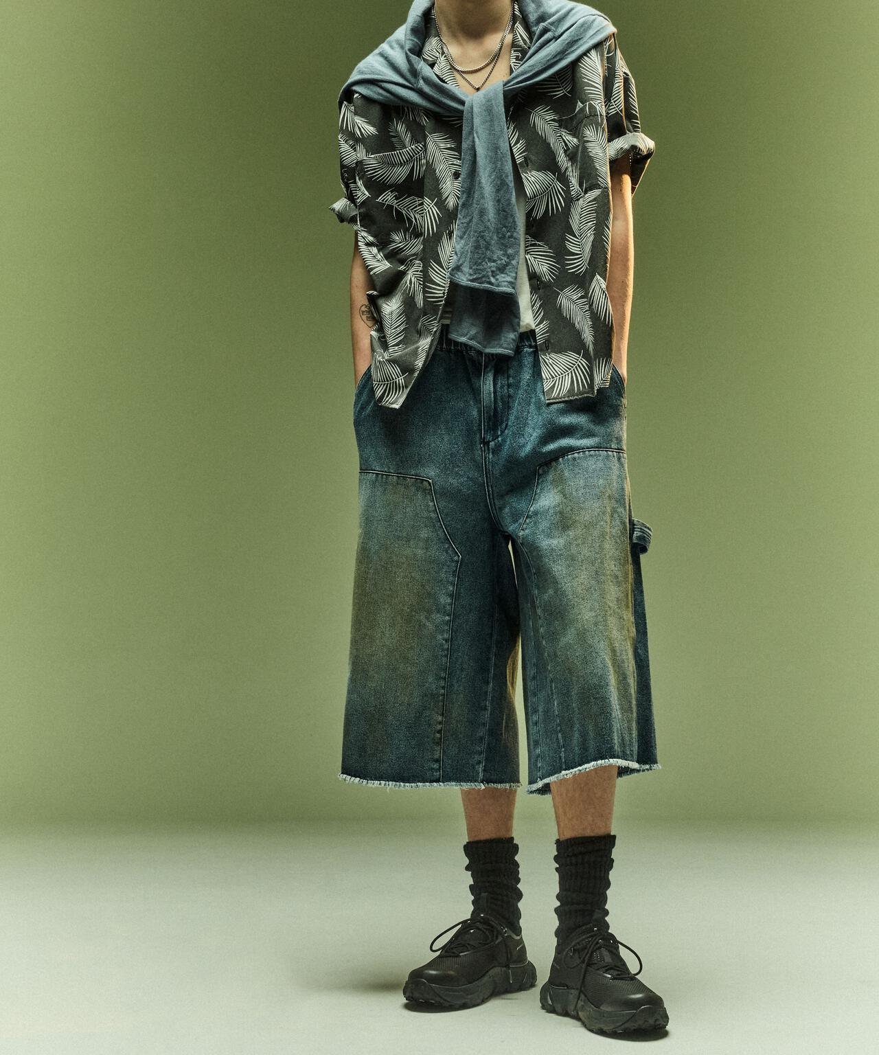 B omnivore/ビーオムニボー　W KNEE SHORTS DENIM ダブルニーショーツデニム