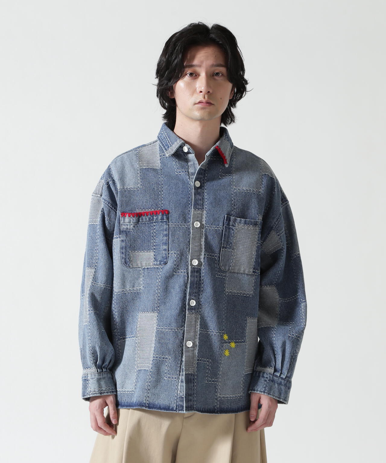B omnivore/ビーオムニボー　PATCHWORK DENIM SHIRT