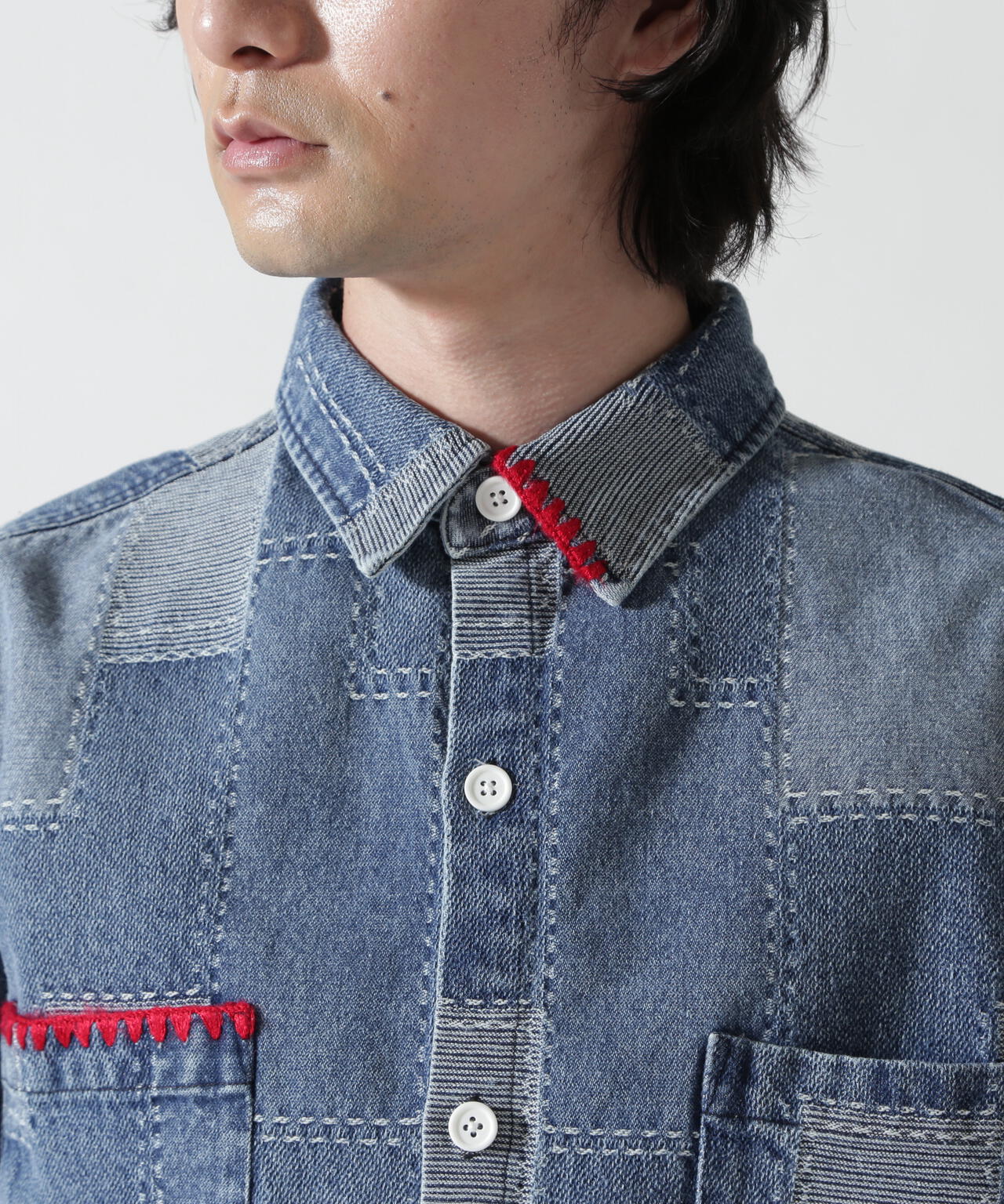 B omnivore/ビーオムニボー　PATCHWORK DENIM SHIRT
