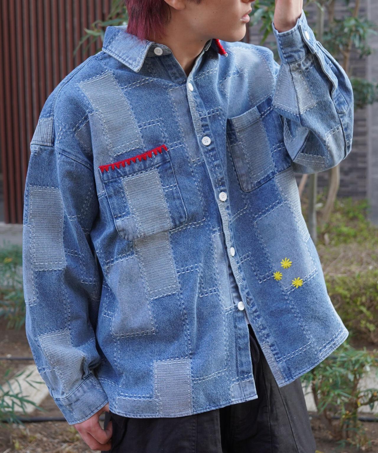B omnivore/ビーオムニボー　PATCHWORK DENIM SHIRT