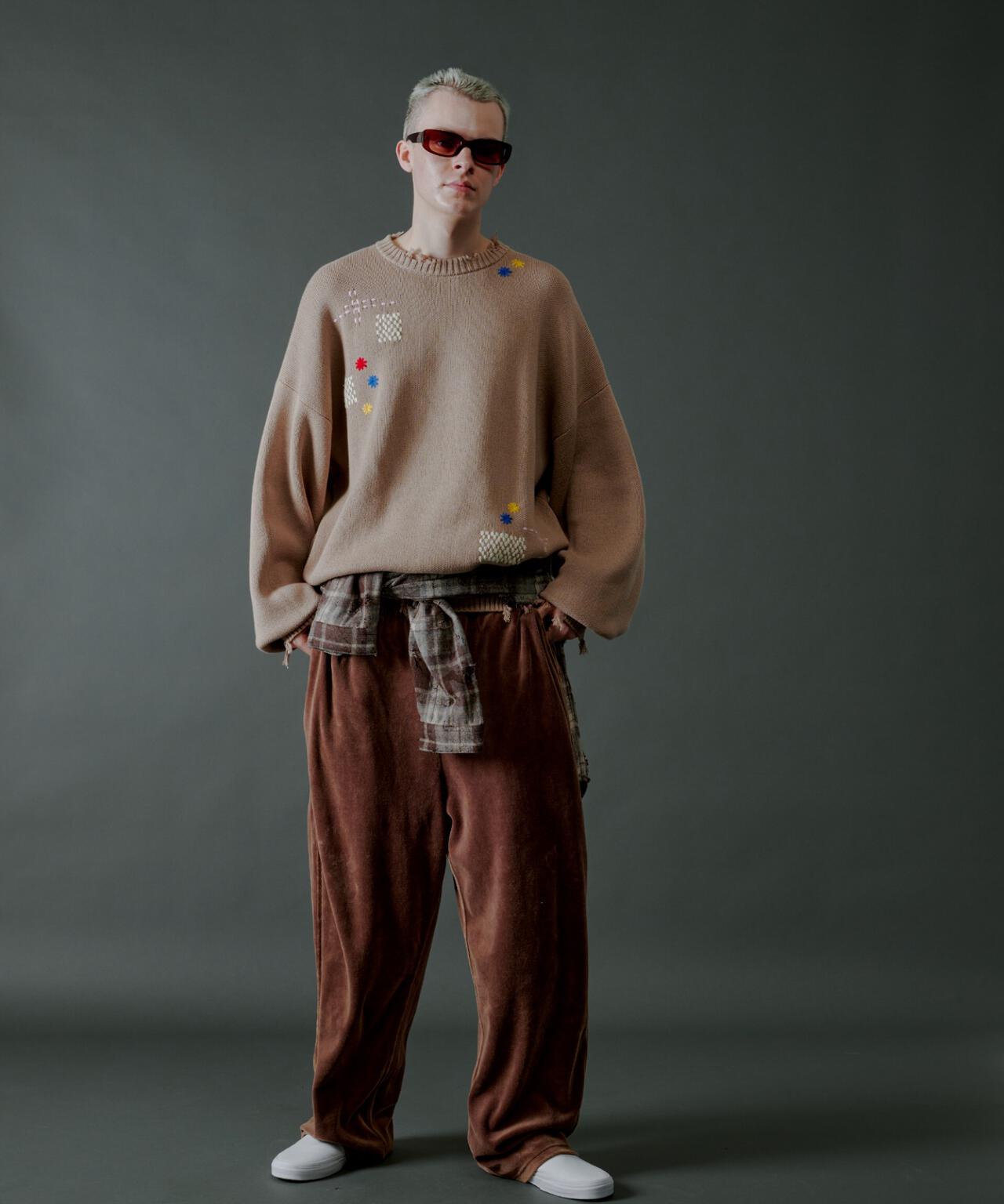 B omnivore/ビーオムニボー　HAND STITCH CREWNECK KNIT ハンドステッチクルーネックニット