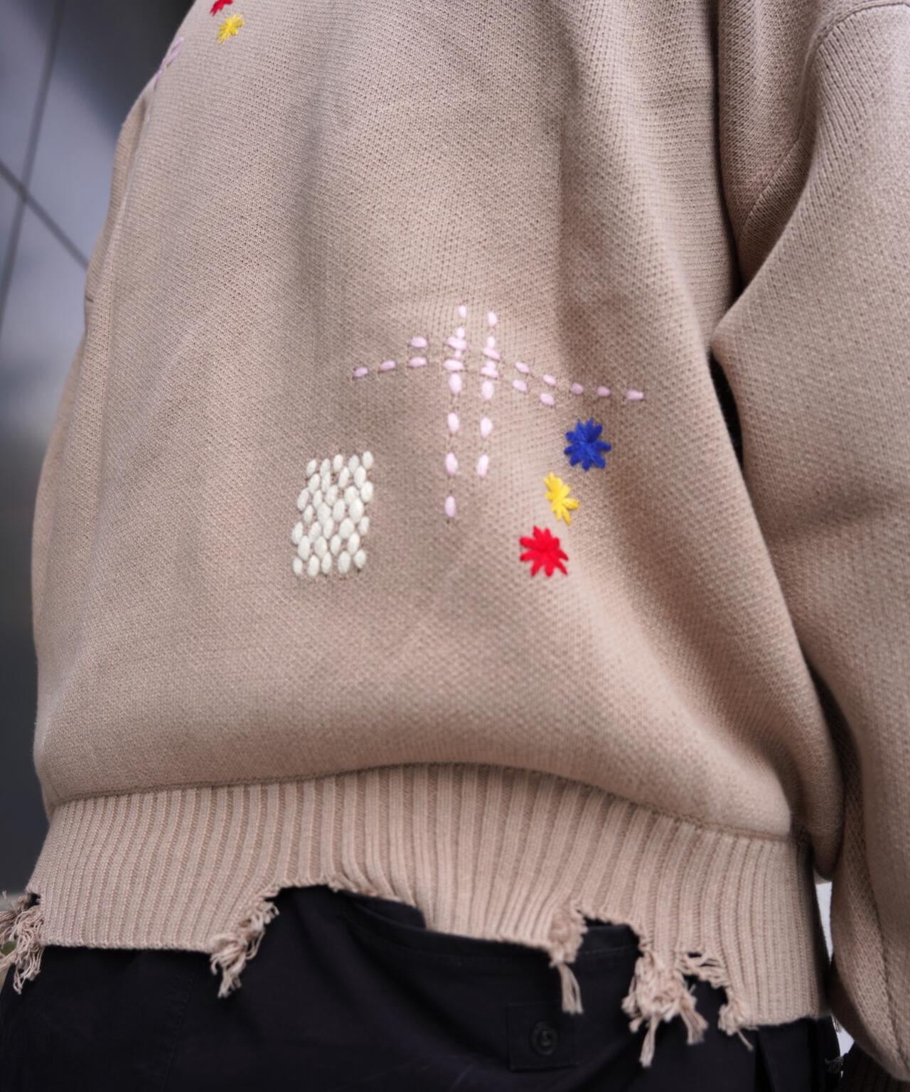 B omnivore/ビーオムニボー　HAND STITCH CREWNECK KNIT ハンドステッチクルーネックニット