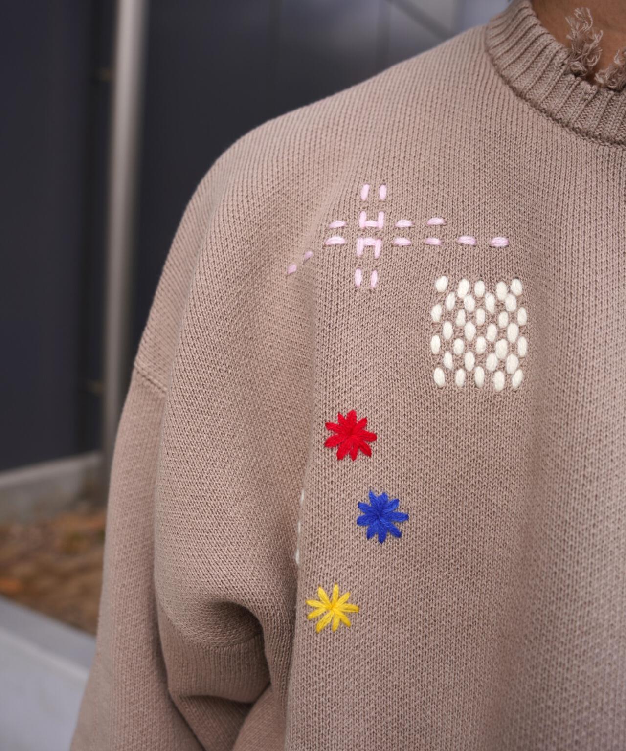 B omnivore/ビーオムニボー　HAND STITCH CREWNECK KNIT ハンドステッチクルーネックニット