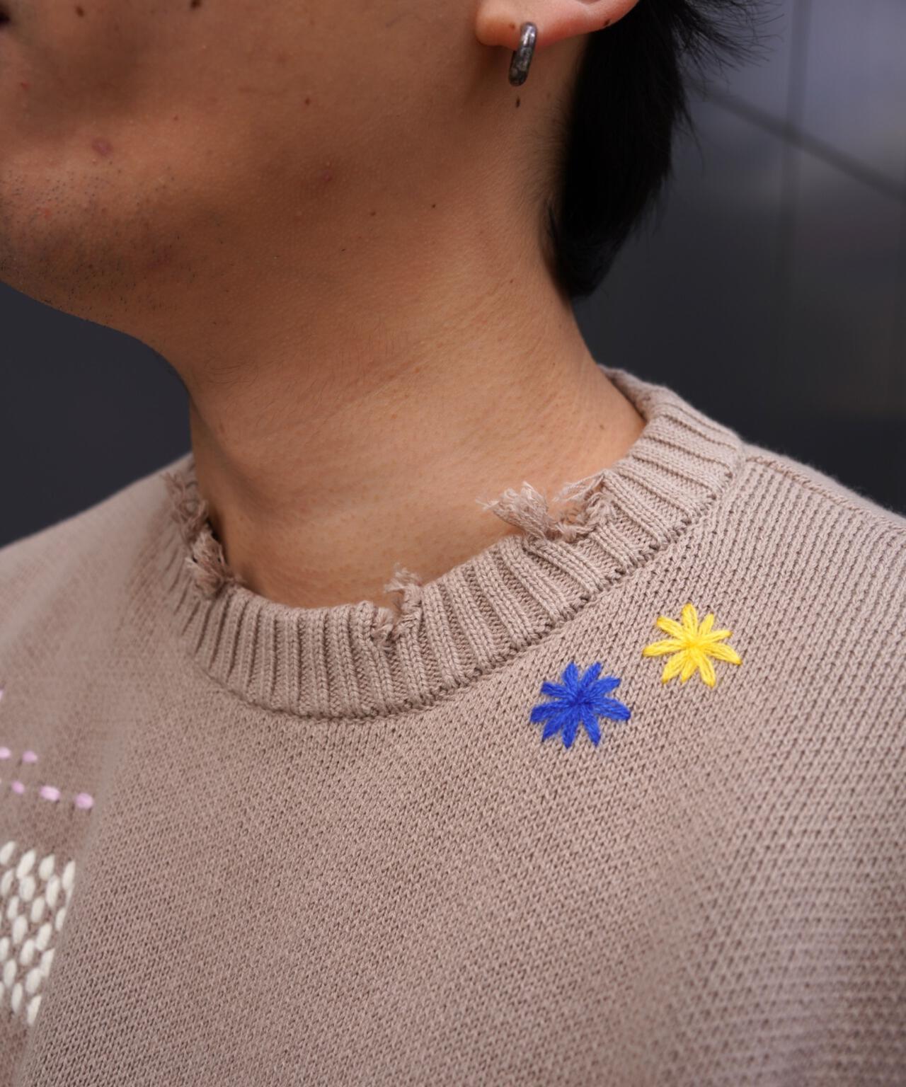 B omnivore/ビーオムニボー　HAND STITCH CREWNECK KNIT ハンドステッチクルーネックニット