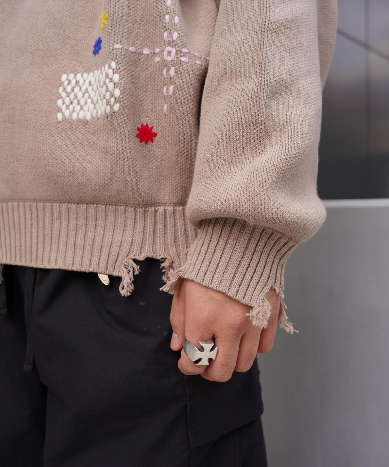 B omnivore/ビーオムニボー　HAND STITCH CREWNECK KNIT ハンドステッチクルーネックニット