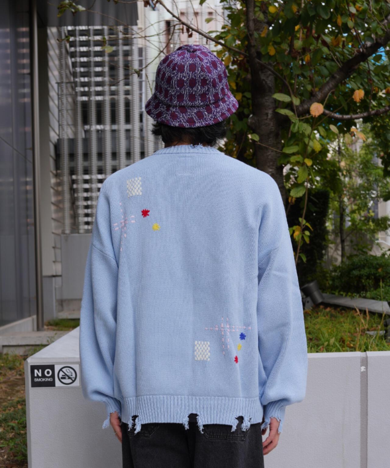 B omnivore/ビーオムニボー　HAND STITCH CREWNECK KNIT ハンドステッチクルーネックニット