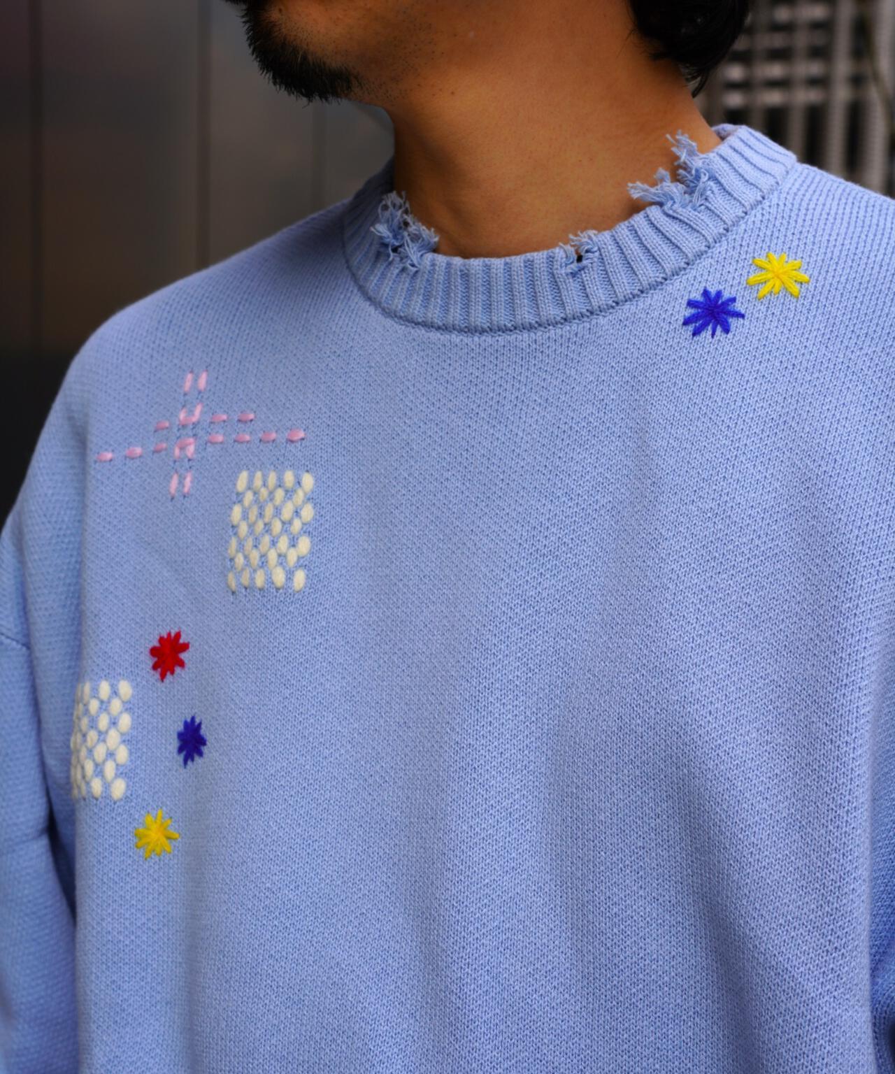 B omnivore/ビーオムニボー　HAND STITCH CREWNECK KNIT ハンドステッチクルーネックニット